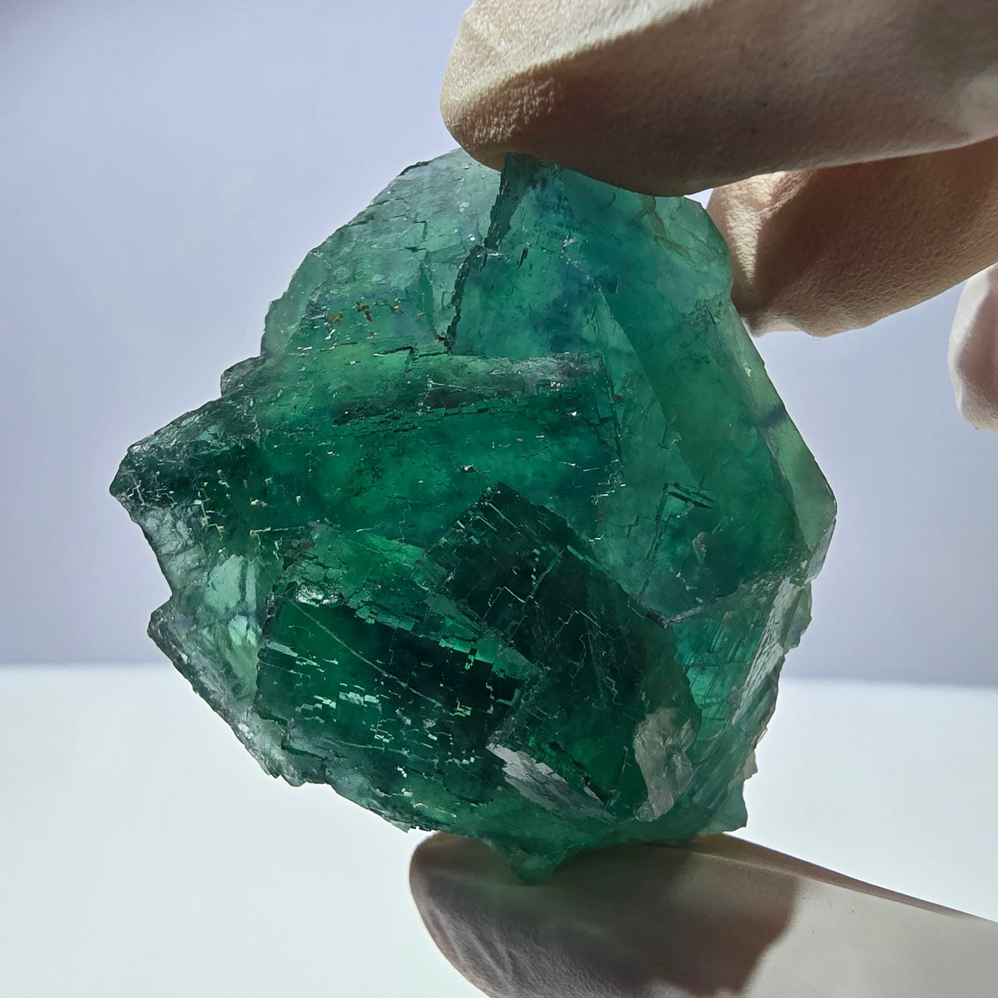 Spécimen de cube de fluorite fantôme transparente, vert parqueté, Okorusu, Namibie, 51 x 40 x 26 mm