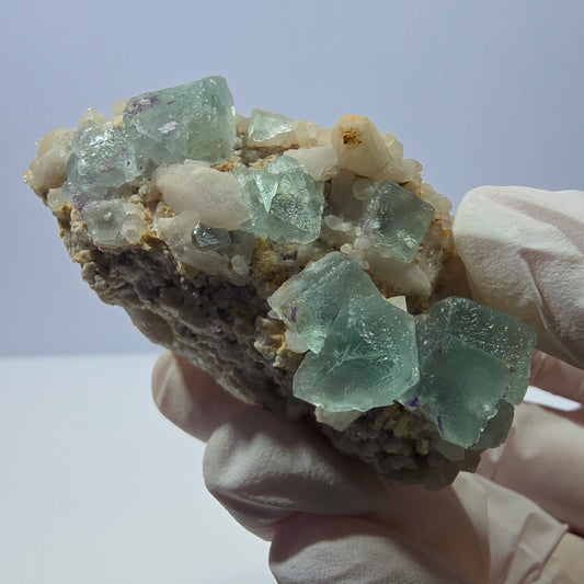 Rare cube de fluorite fantôme, spécimen de quartz vert Brandberg, Namibie, 57 x 33 x 37 mm