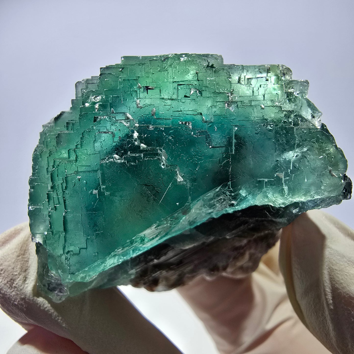 Spécimen de cube de fluorite fantôme transparente, vert parqueté, Okorusu, Namibie, 60 x 44 x 40 mm