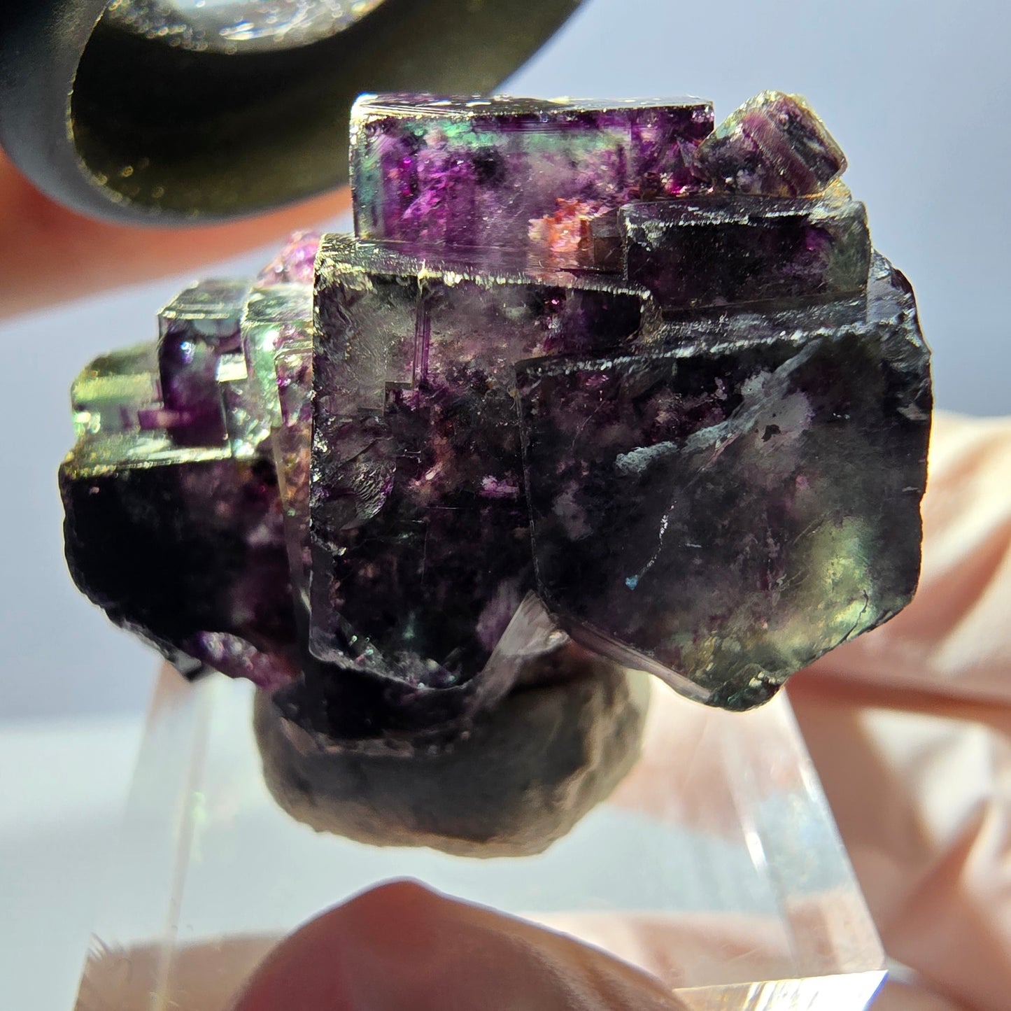 Spécimen de cube de fluorite fantôme, parqueté vert violet Okorusu, Namibie 34*24*19 mm