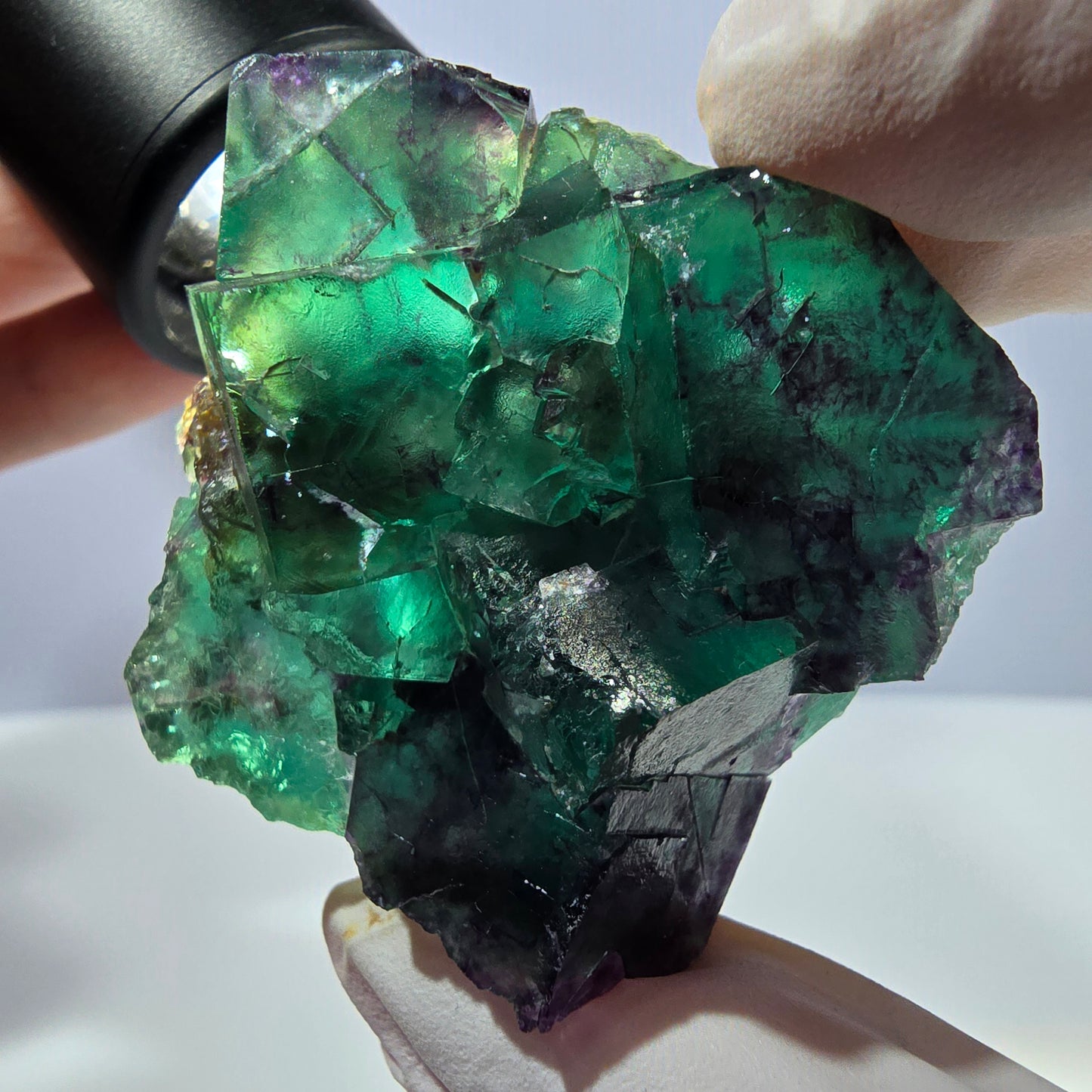 Spécimen de cube de fluorite fantôme parqueté vert violet Okorusu, Namibie 44*42*24 mm