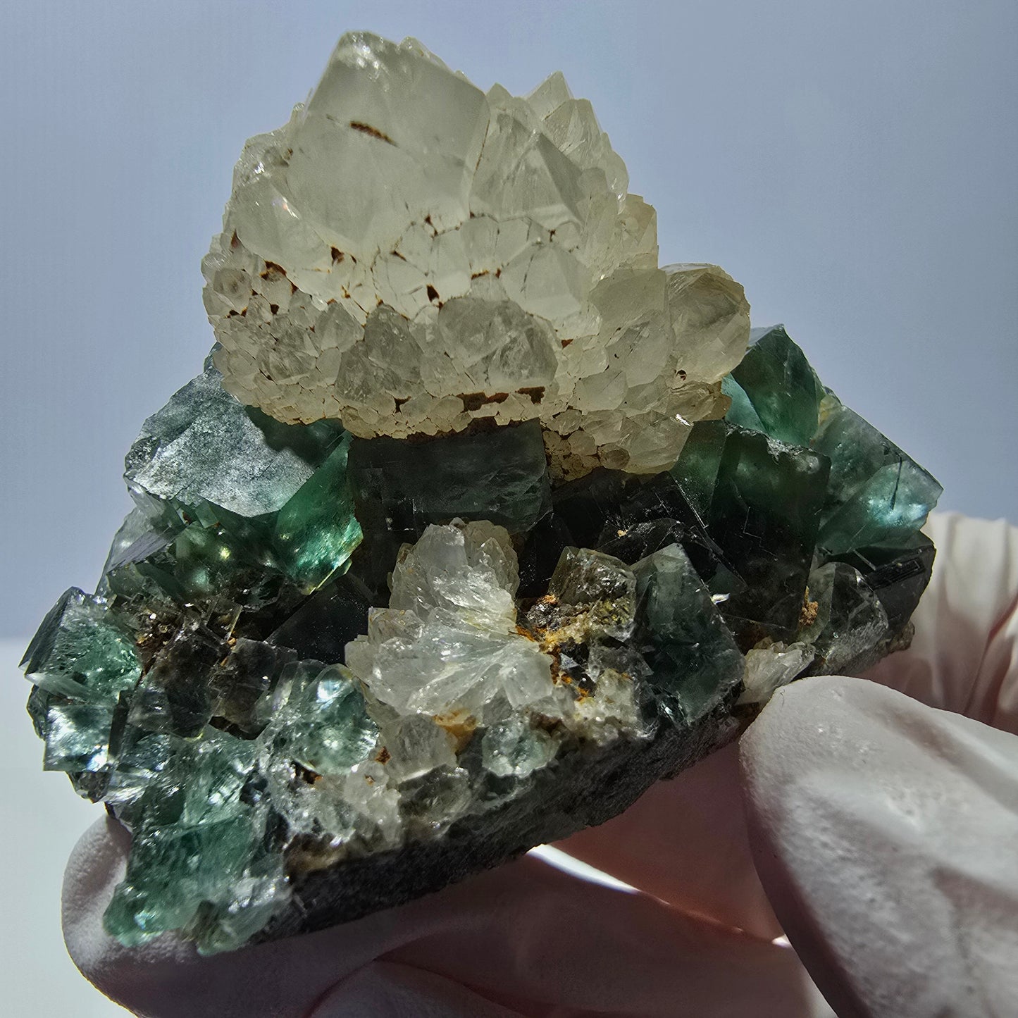 Rare cube de fluorite fantôme, spécimen de quartz vert Okorusu, Namibie, 52 x 37 x 35 mm