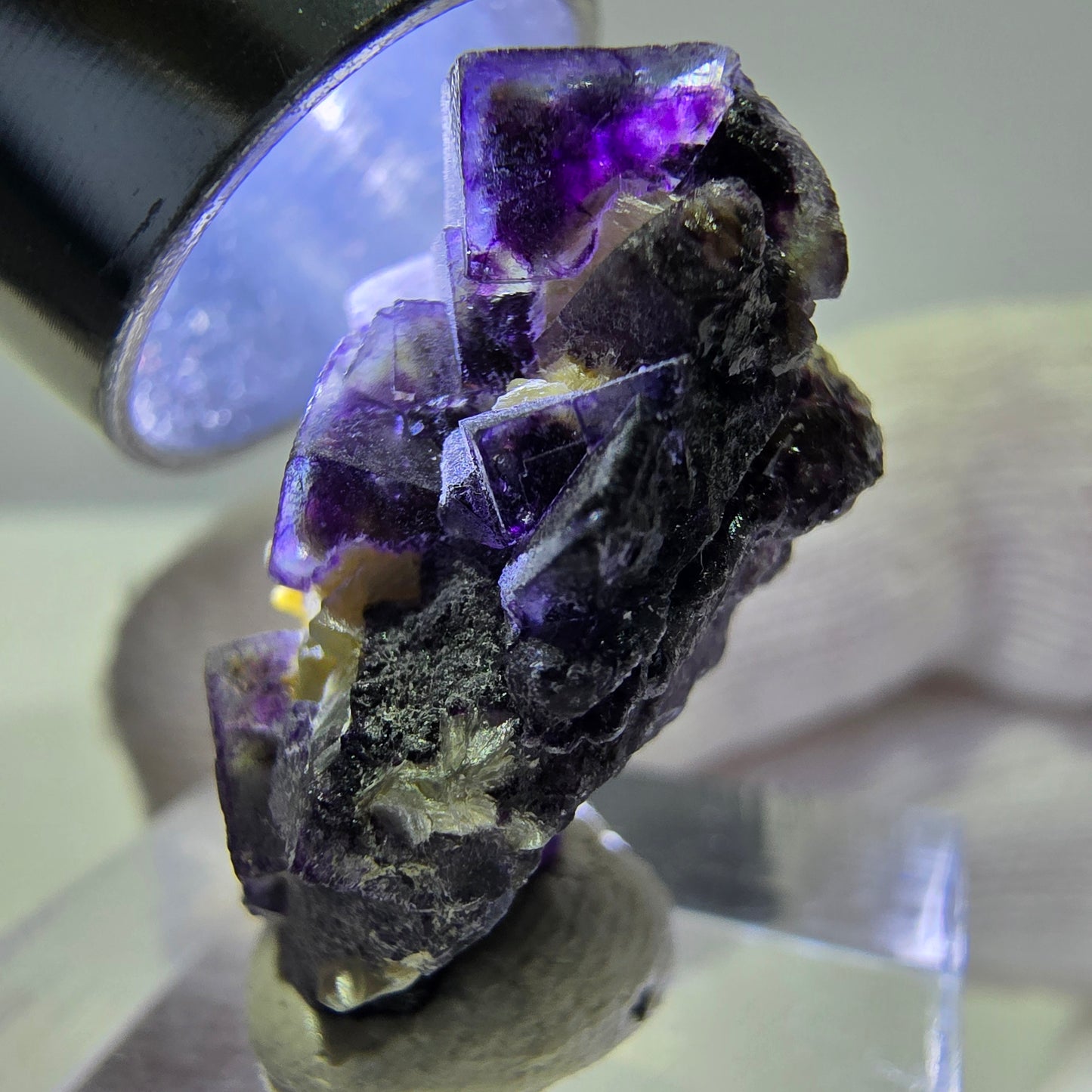 Cubes de fluorite fantôme colorés, spécimen de muscovite, Erongo, Namibie, 26 x 19 x 15 mm