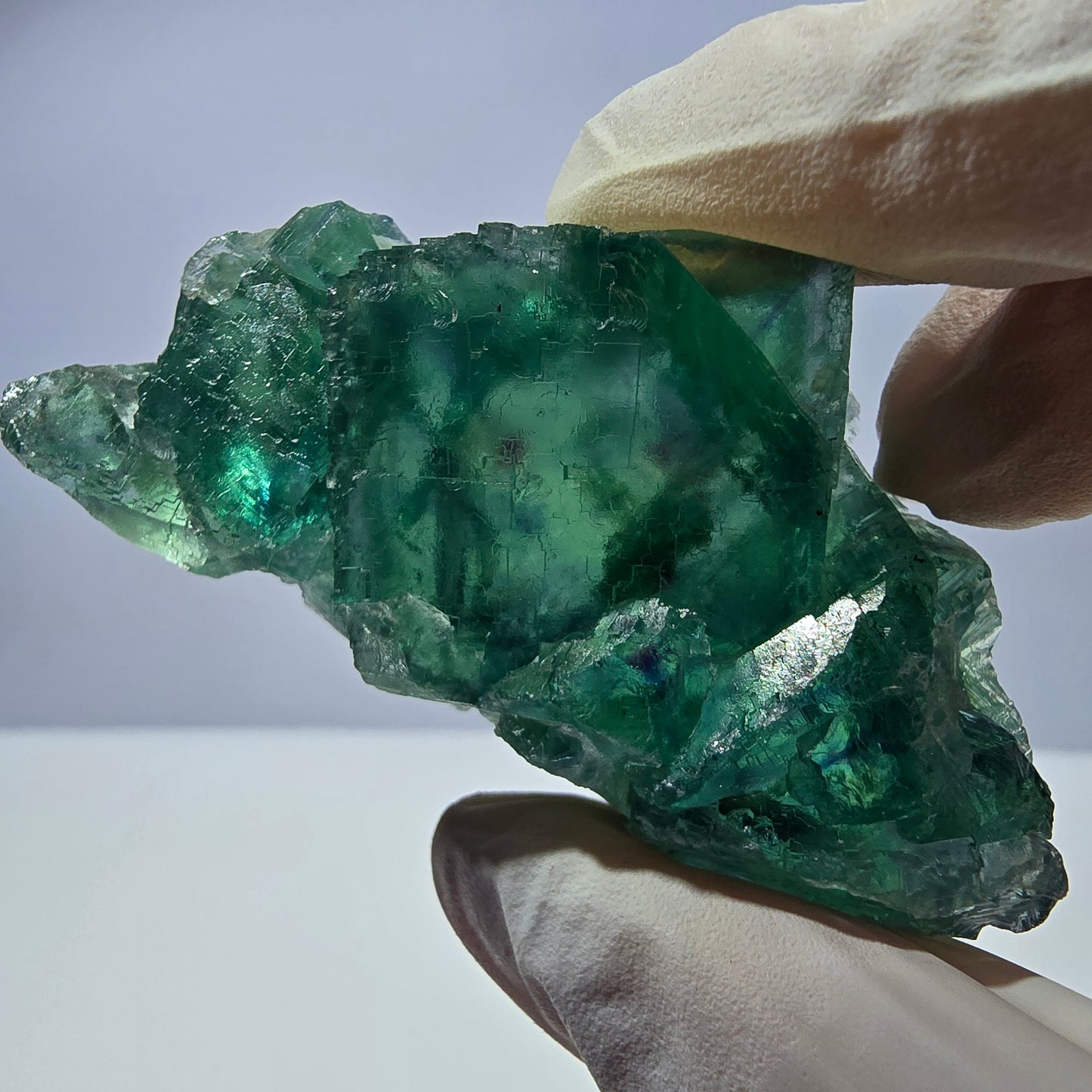 Spécimen de cube de fluorite fantôme transparente, vert parqueté, Okorusu, Namibie, 64 x 35 x 16 mm