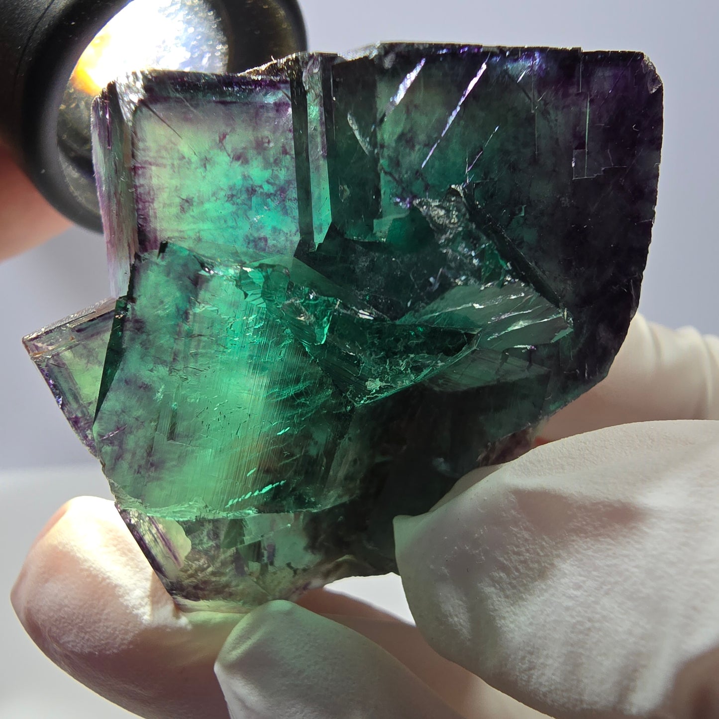 Spécimen de cube de fluorite fantôme parqueté vert violet Okorusu, Namibie 53*43*28mm