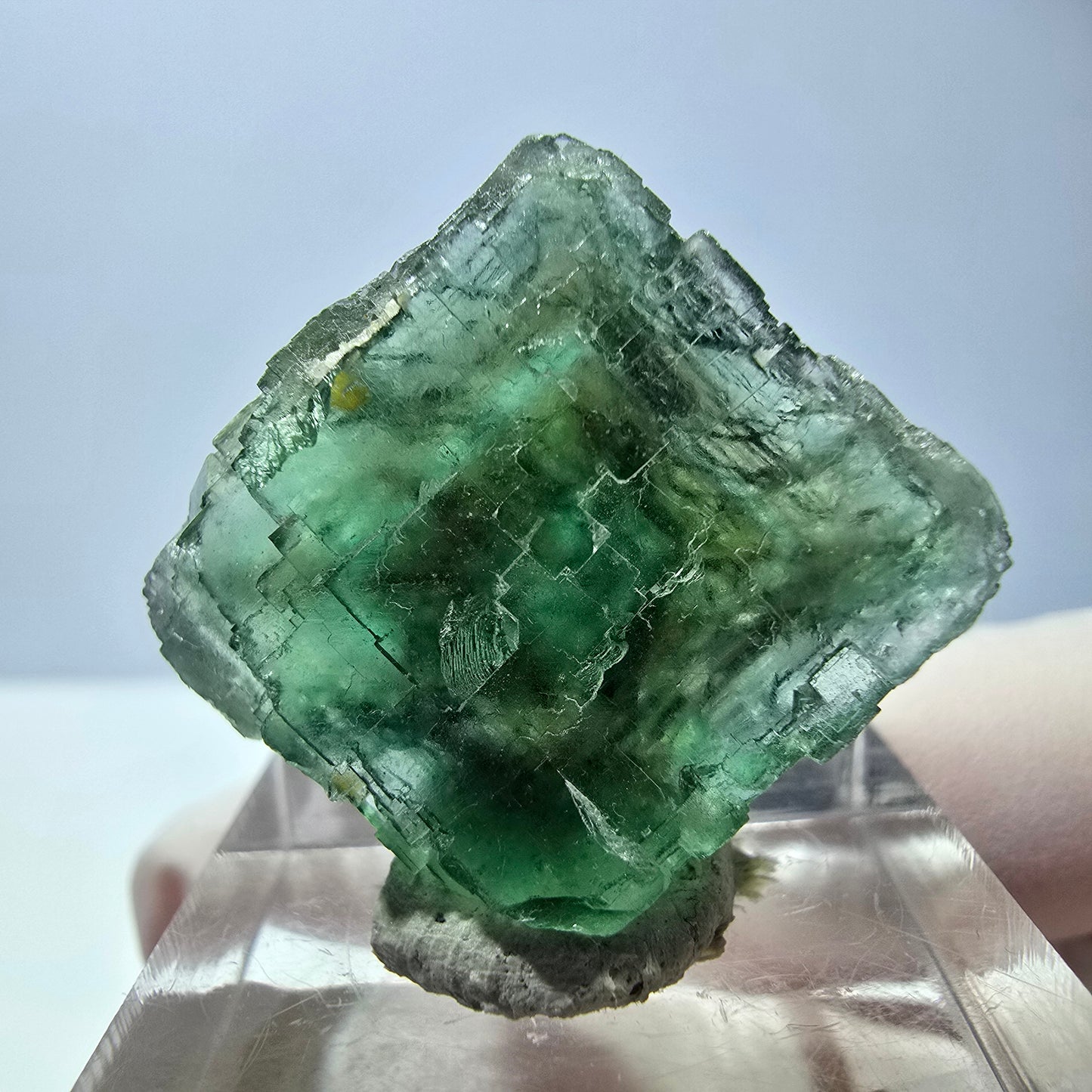 Cube de fluorite fantôme transparente parquetée, vert Okorusu, Namibie 23 x 21 x 15 mm