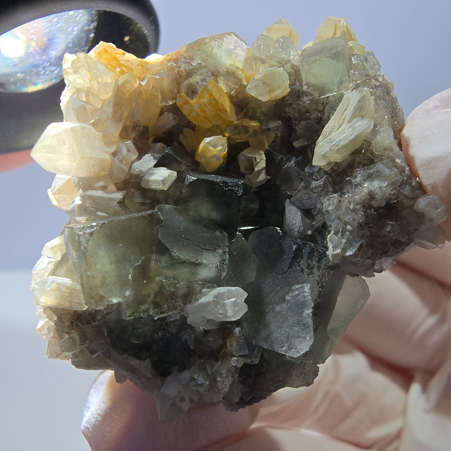 Rare cube de fluorite fantôme, spécimen de quartz vert Okorusu, Namibie, 43 x 34 x 29 mm