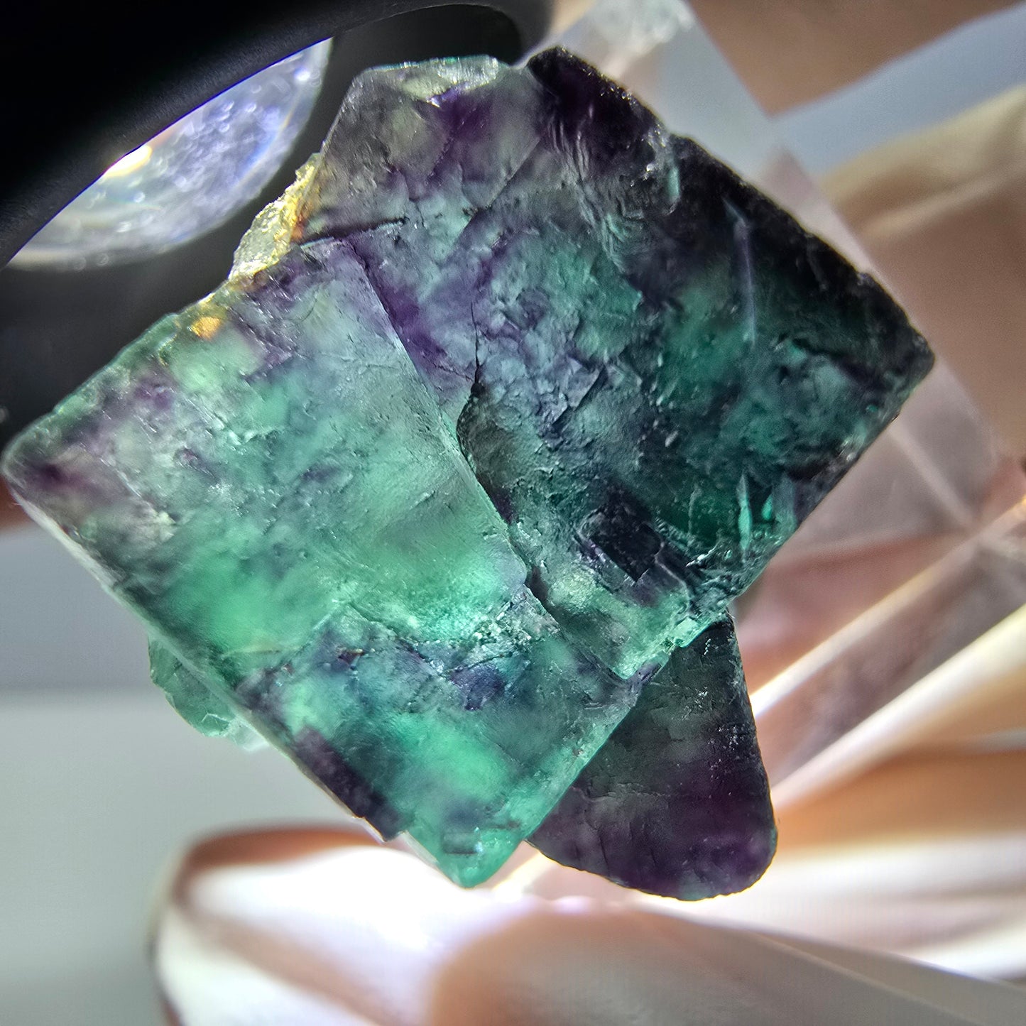 Phantom Fluorit Würfel Stufe, parkettiert grün lila Okorusu, Namibia 25*21*20mm