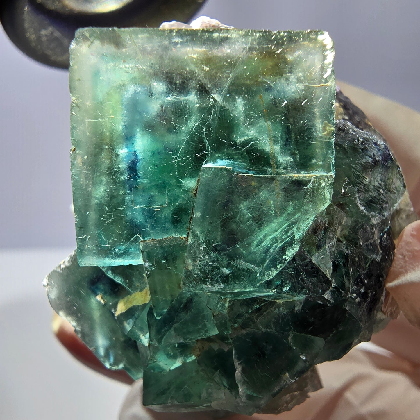 Rare cube de fluorite fantôme, spécimen de quartz vert Okorusu, Namibie 44 x 41 x 39 mm