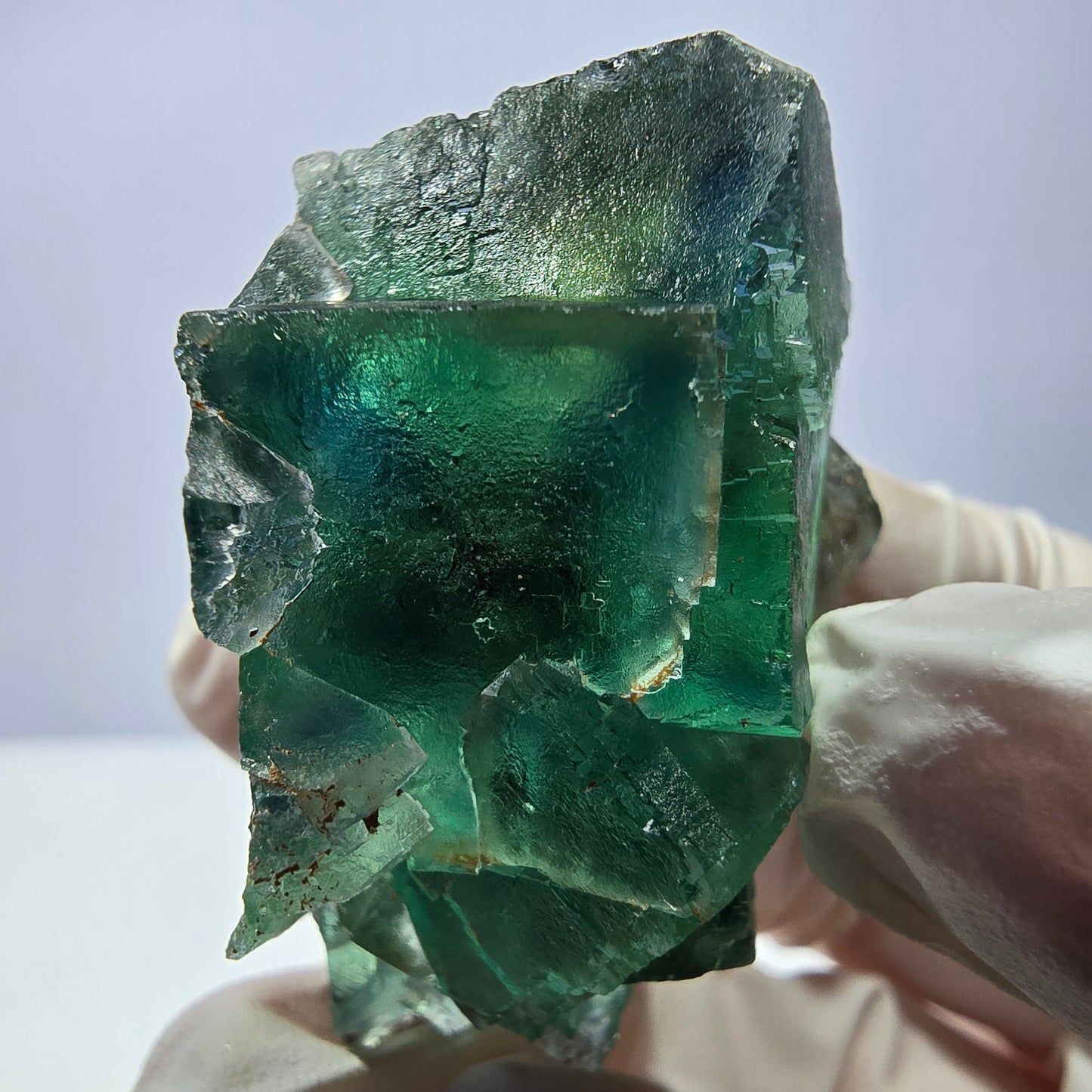 Spécimen de cube de fluorite fantôme transparente, vert parqueté, Okorusu, Namibie, 48 x 29 x 25 mm
