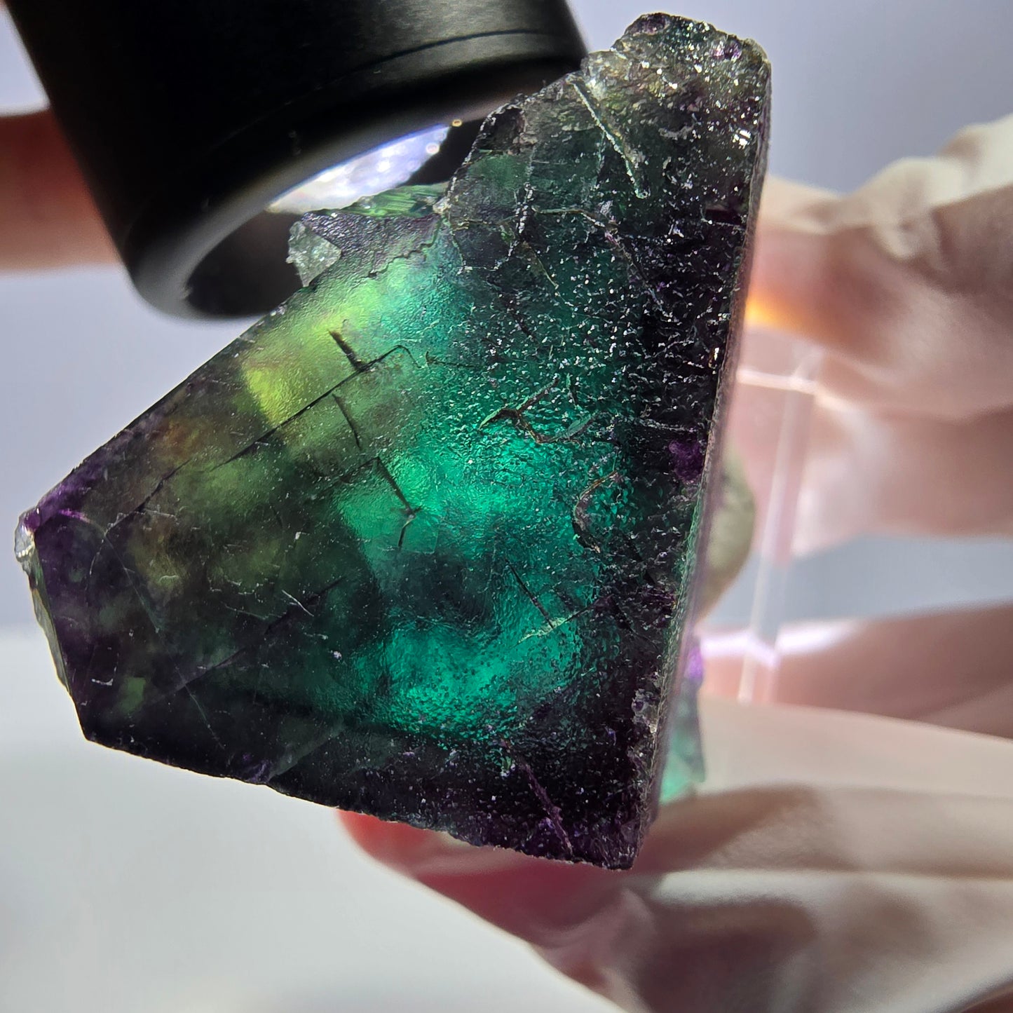 Rare cube de fluorite fantôme parqueté vert violet Okorusu Namibie 29*29*28mm