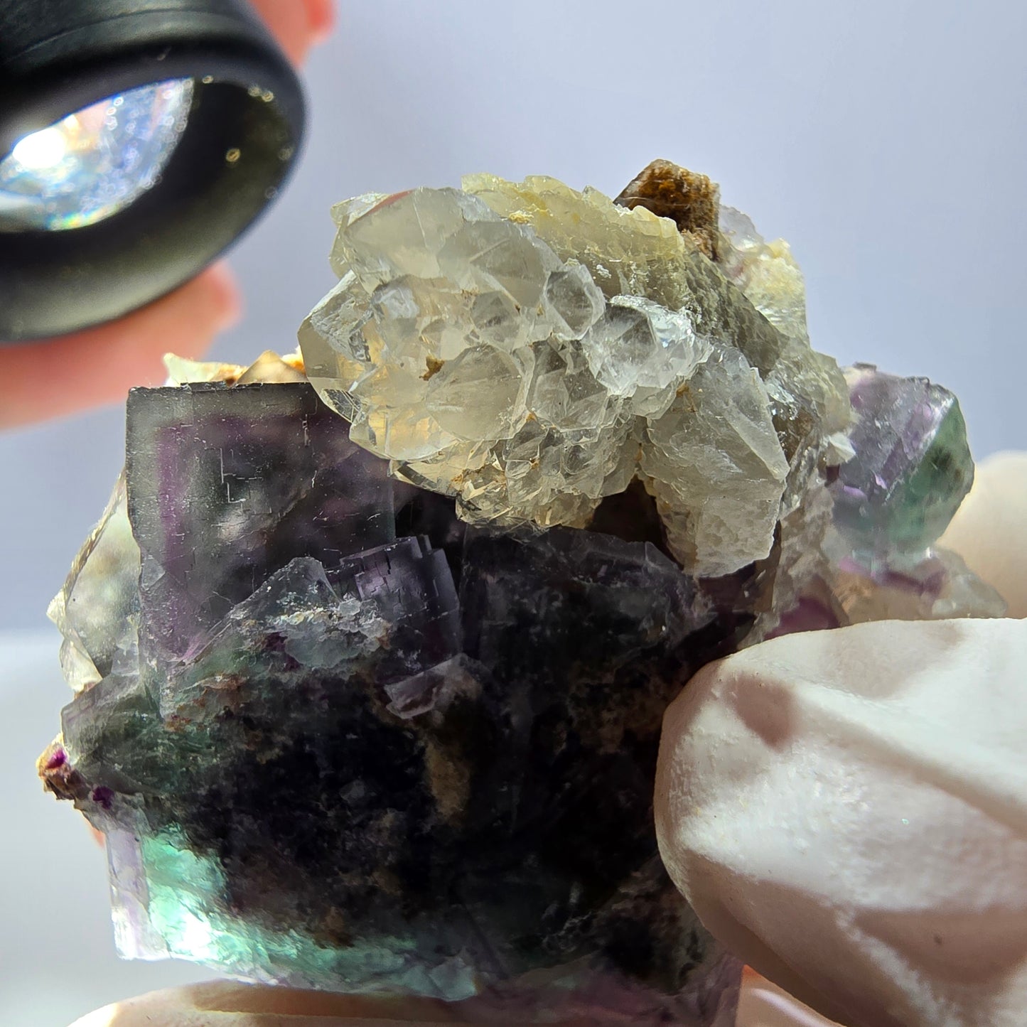 Rare cube de fluorite fantôme, spécimen de quartz vert violet Okorusu Namibie 42*41*24mm