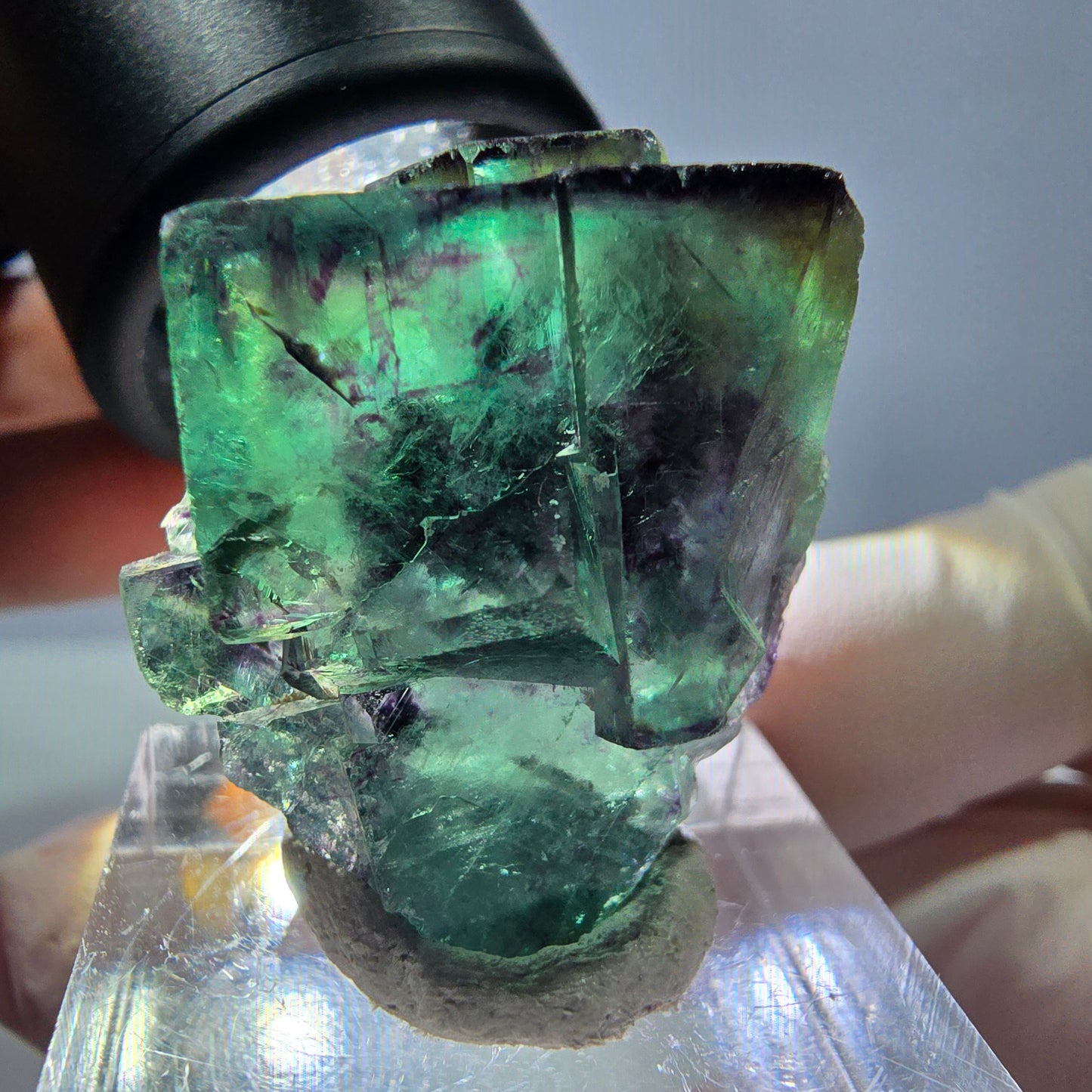 Spécimen de cube de fluorite fantôme, parqueté vert violet Okorusu, Namibie 30*26*17 mm