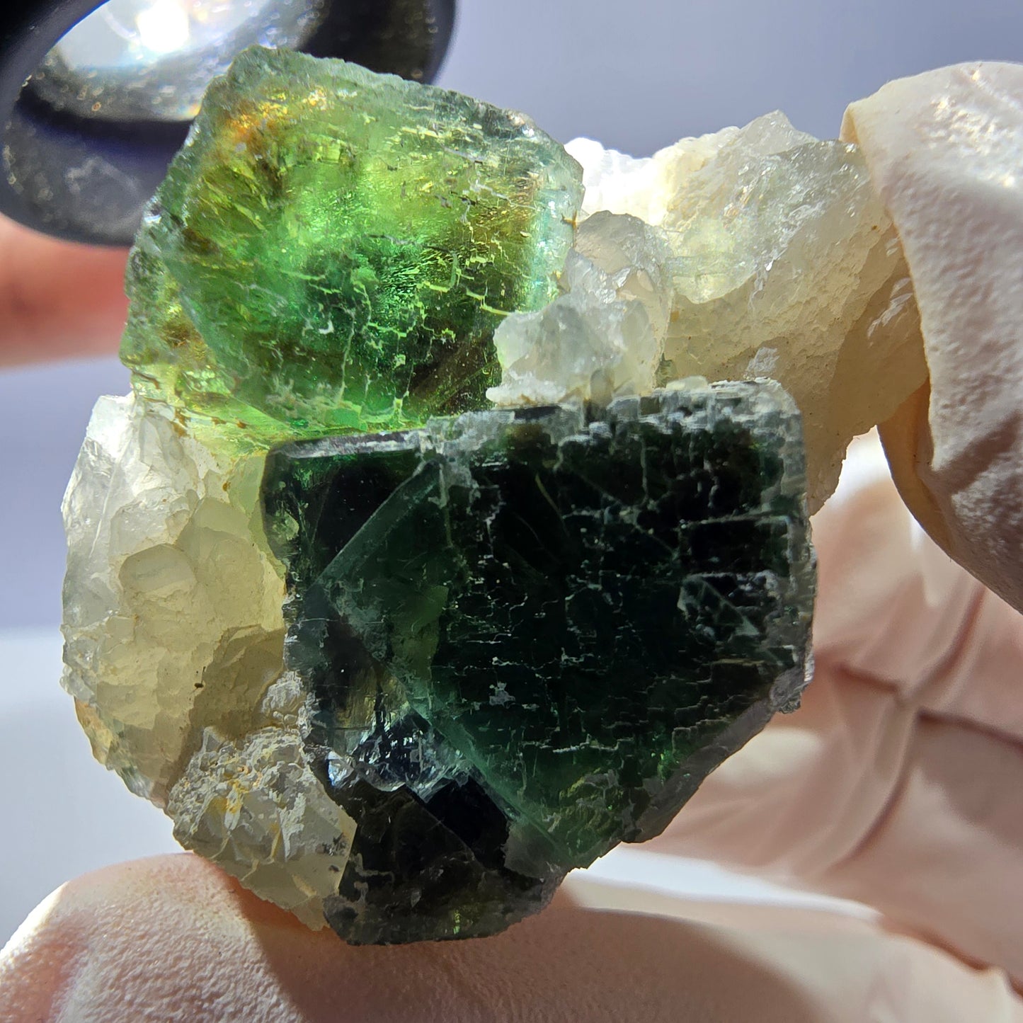 Rare cube de fluorite fantôme, spécimen de quartz vert violet Okorusu Namibie 37*29*27mm