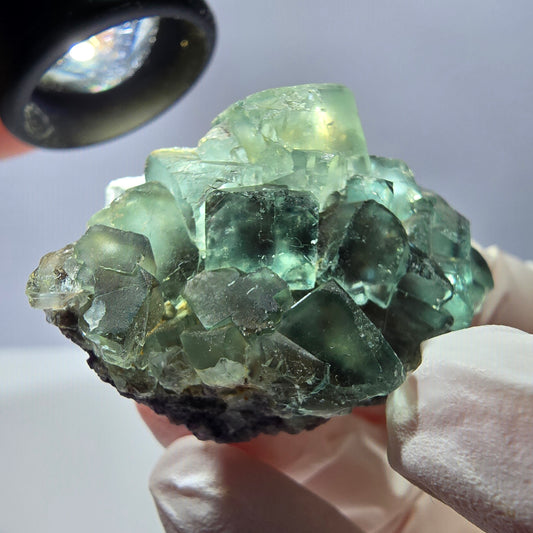 Klare Phantom Fluorit Würfel Stufe, parkettiert grün Okorusu, Namibia 47*32*22mm