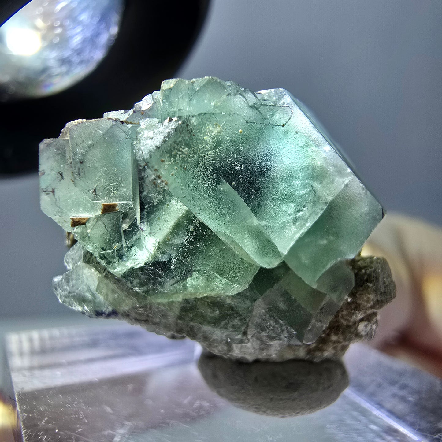 Phantom Fluorit Würfel, Muskovit Stufe grün lila Erongo, Namibia 23*17*16mm