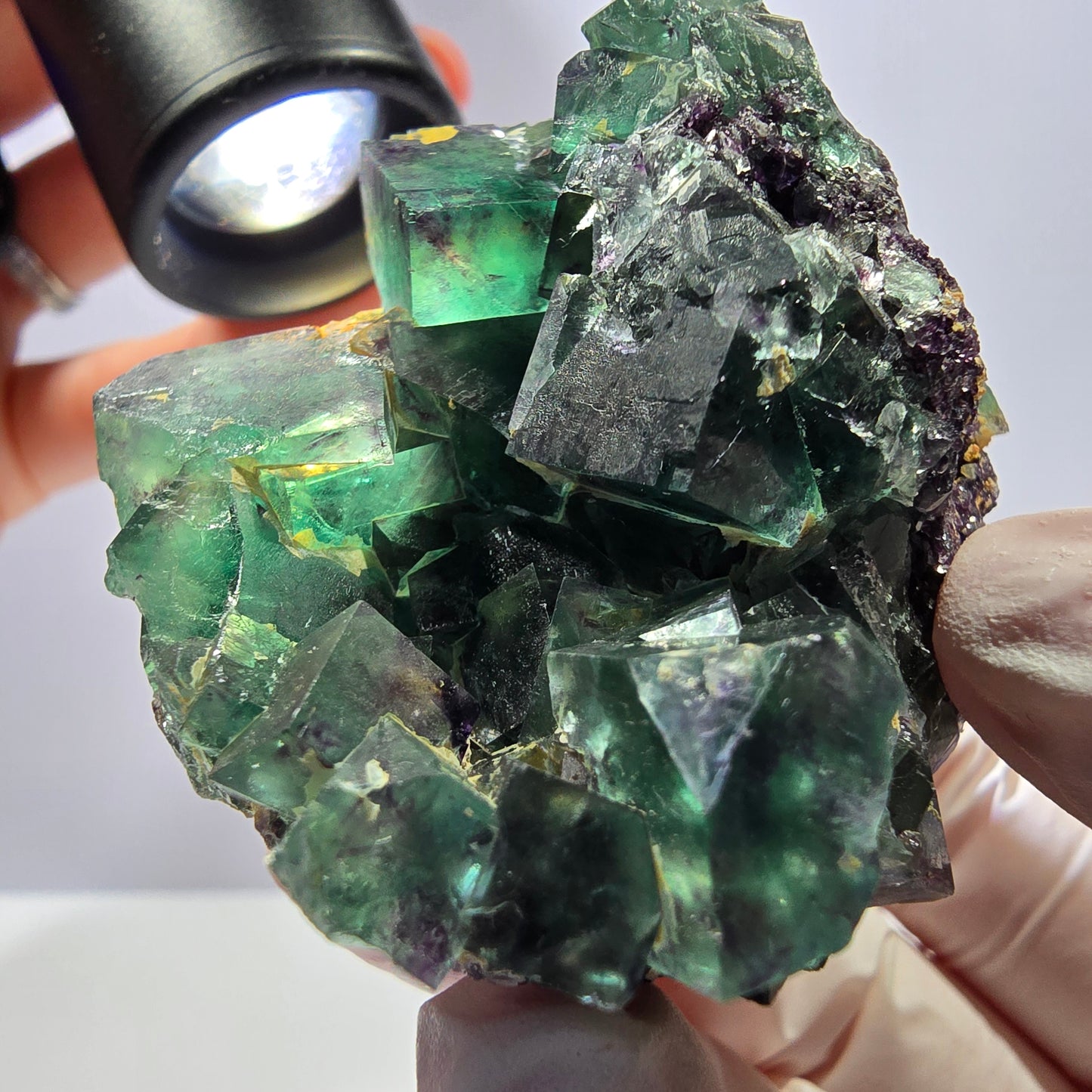 Spécimen de cube de fluorite fantôme parqueté vert violet Okorusu, Namibie 55*48*39mm