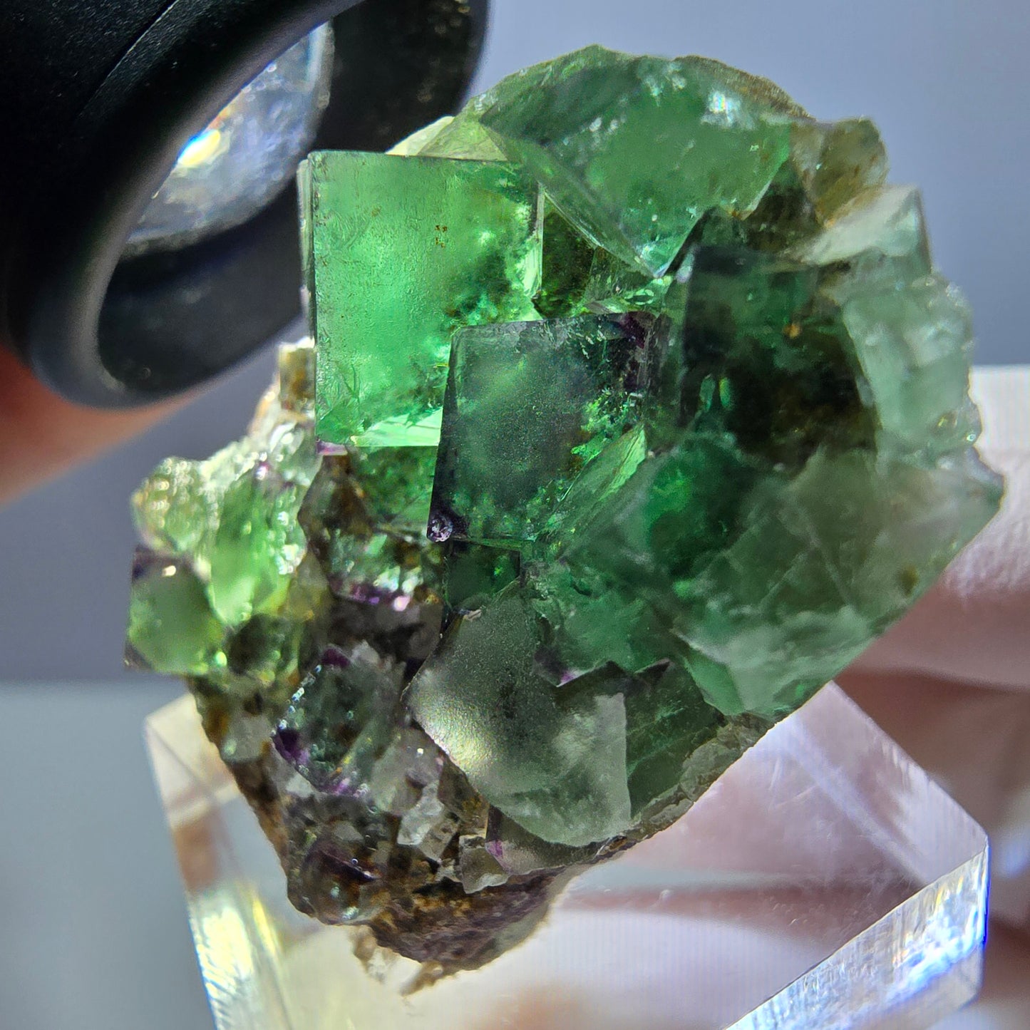 Spécimen de cube de fluorite fantôme, vert violet, Okorusu, Namibie, 34 x 28 x 13 mm