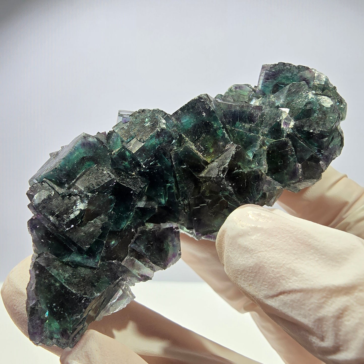Spécimen de cube de fluorite fantôme, parqueté vert-brun Okorusu, Namibie 89 x 42 x 26 mm