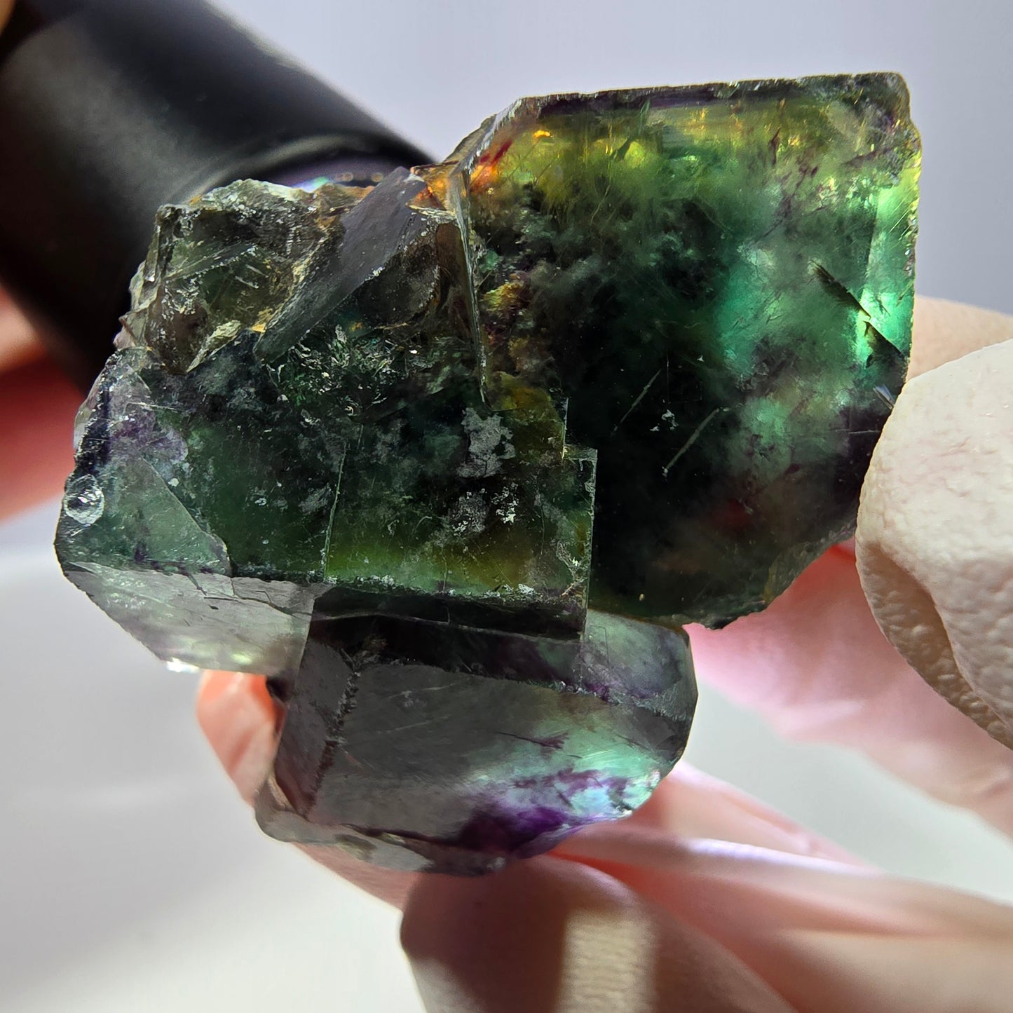 Spécimen de cube de fluorite fantôme, parqueté vert violet Okorusu, Namibie 33*34*21 mm