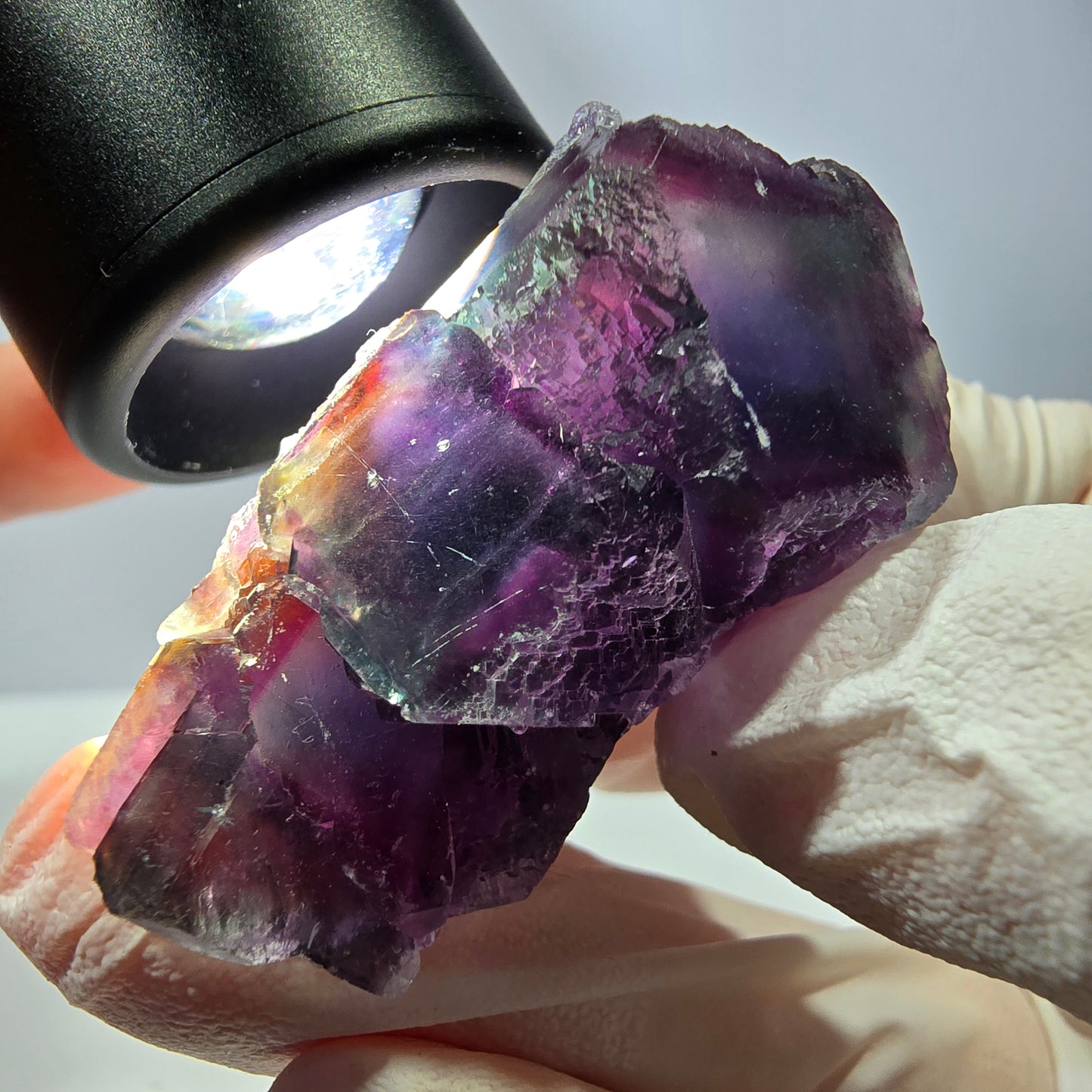 Rare spécimen de cube de fluorite fantôme, vert-violet, Okorusu, Namibie, 46 x 34 x 20 mm