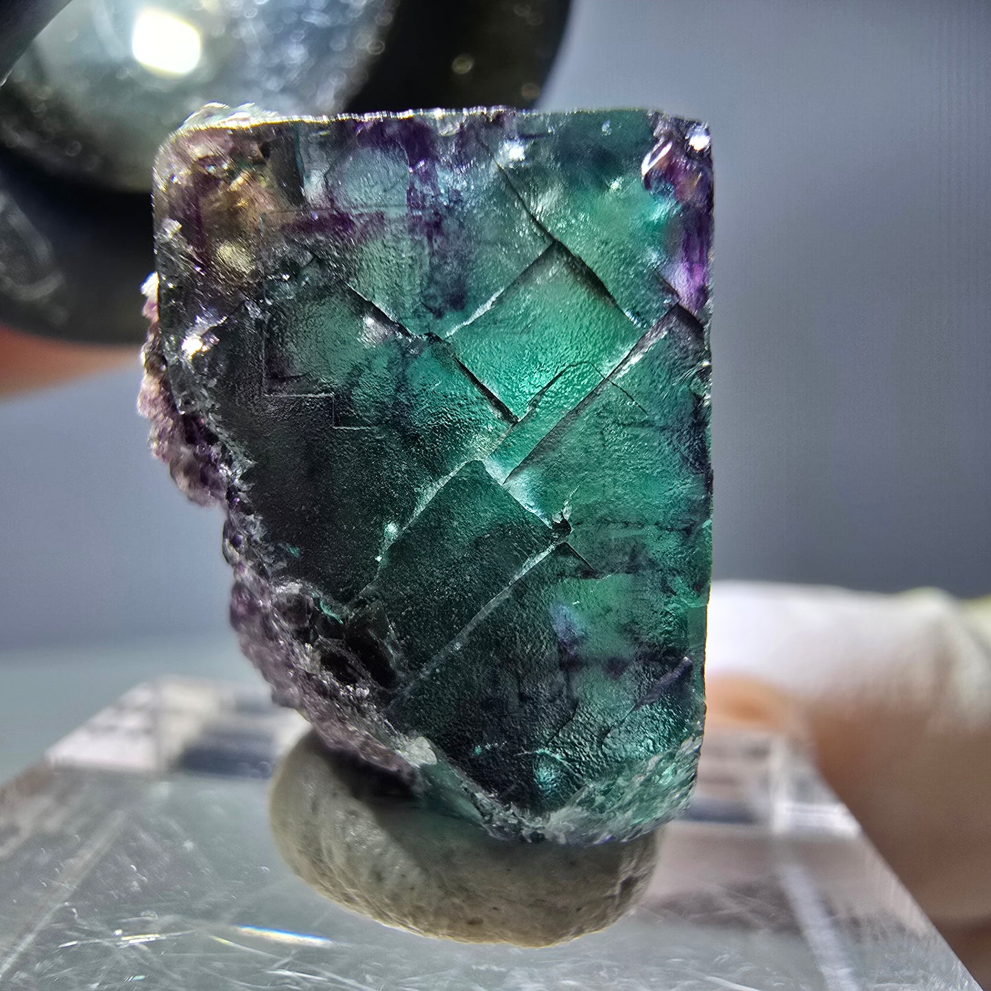 Rare cube de fluorite fantôme parqueté vert violet Okorusu Namibie 20*15*13mm