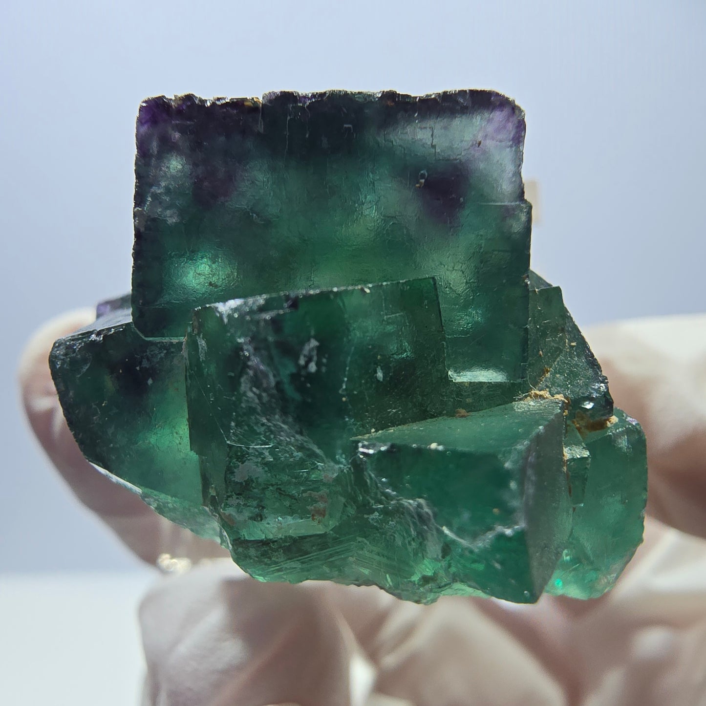 Rare spécimen de cube de fluorite, vert-violet, Okorusu, Namibie, 33 x 26 x 22 mm