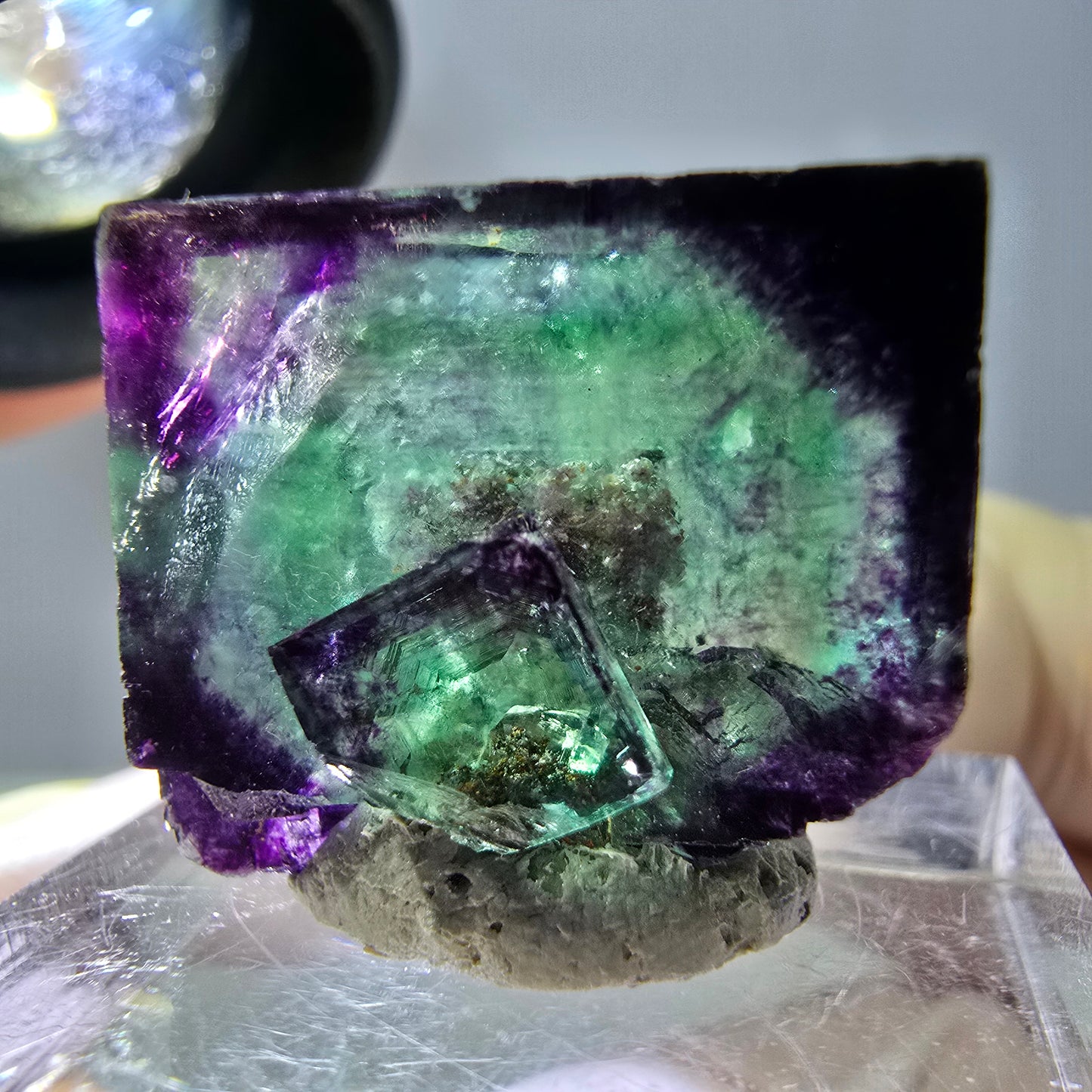 Phantom Fluorit Würfel parkettiert, zonal, grün lila Okorusu, Namibia 20*18*15mm