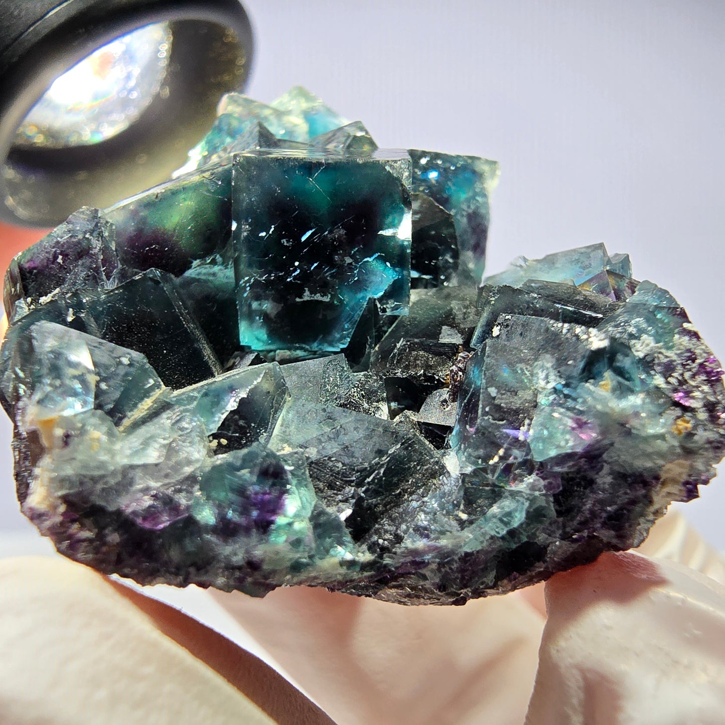 Rare spécimen de cube de fluorite fantôme, vert-violet, Okorusu, Namibie, 45 x 33 x 21 mm