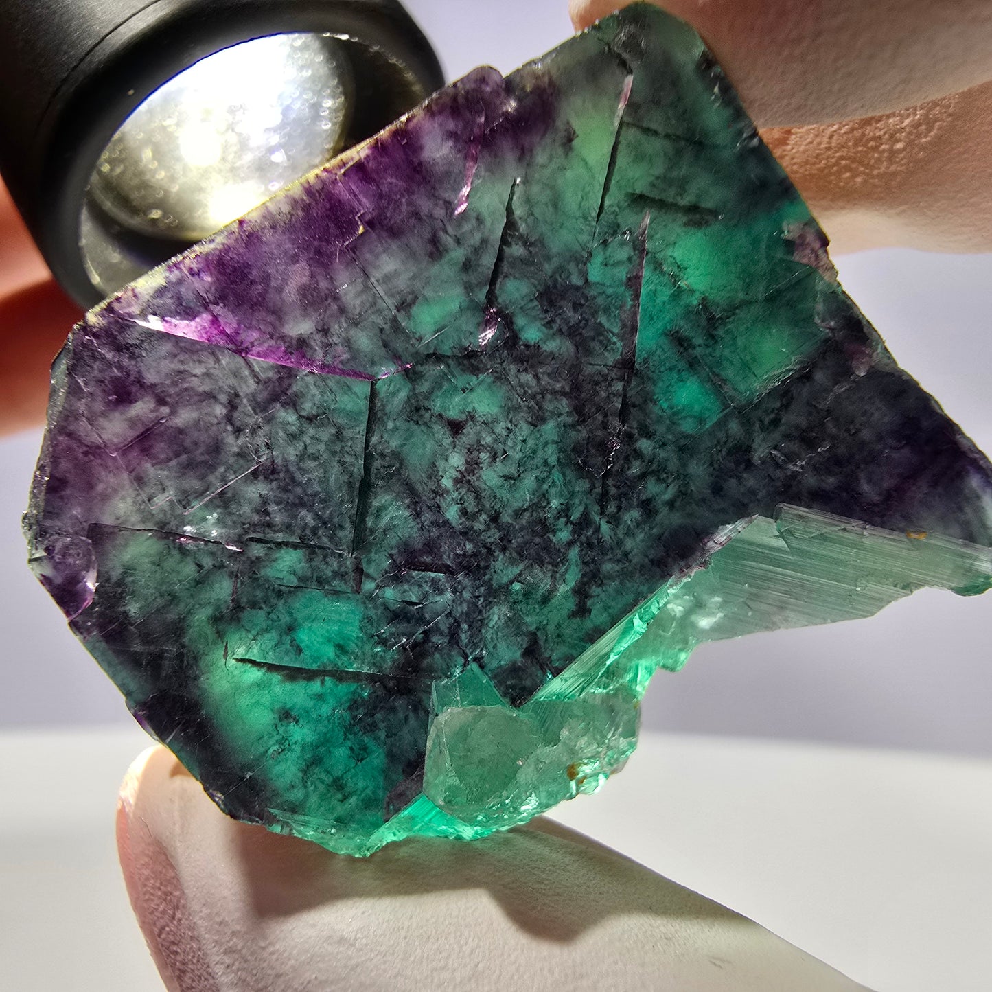 Spécimen de cube de fluorite fantôme parqueté vert violet Okorusu, Namibie 38*29*25 mm