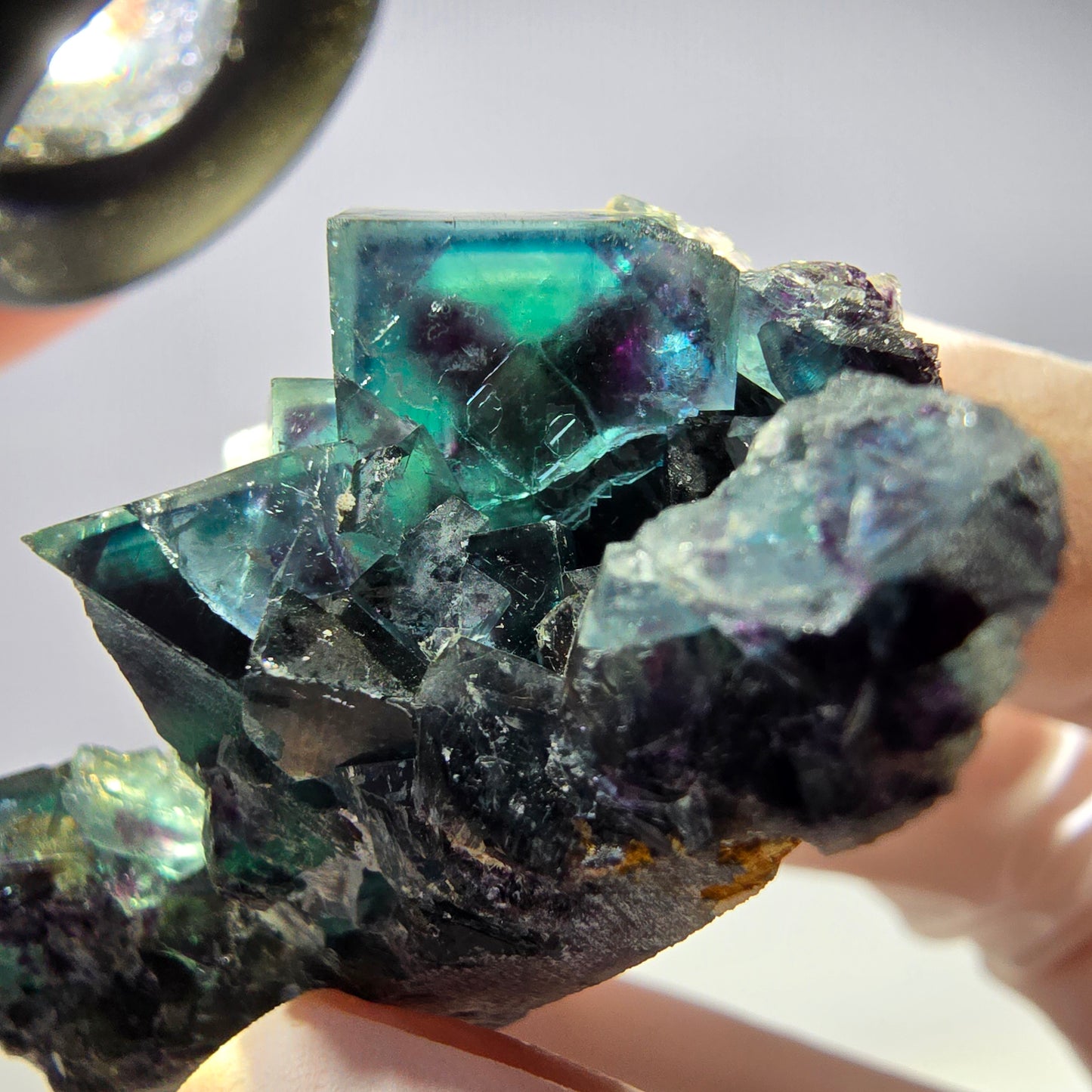 Rare spécimen de cube de fluorite fantôme, vert-violet, Okorusu, Namibie, 45 x 33 x 21 mm