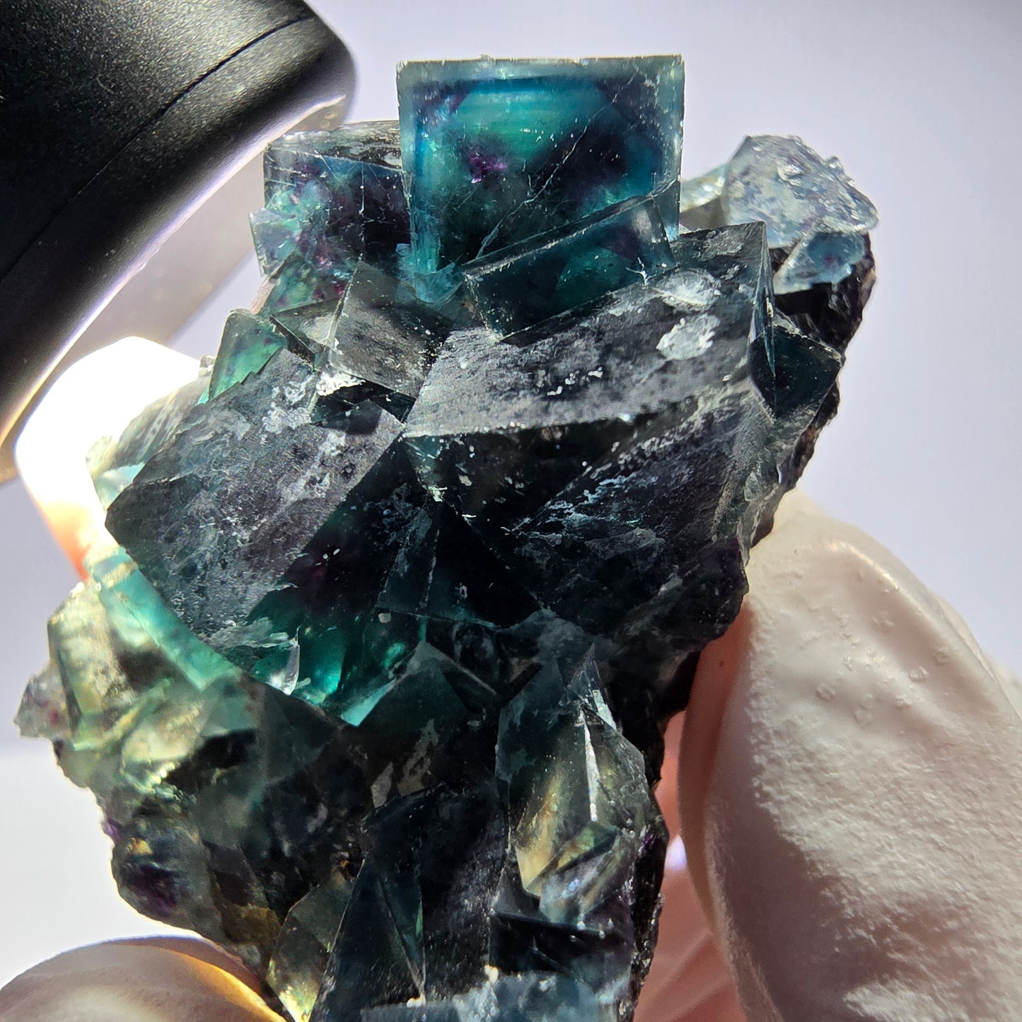 Rare spécimen de cube de fluorite fantôme, vert-violet, Okorusu, Namibie, 45 x 33 x 21 mm
