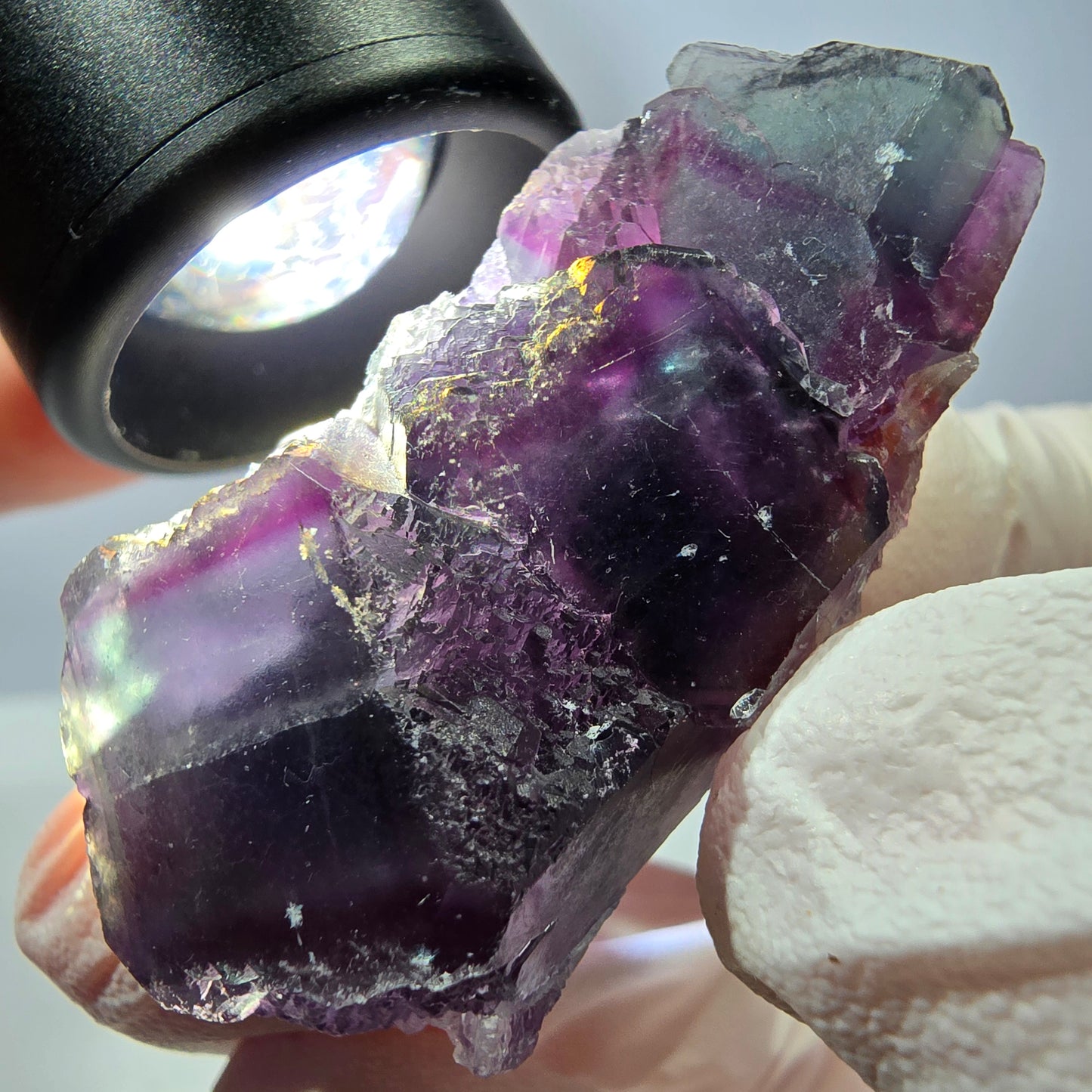 Rare spécimen de cube de fluorite fantôme, vert-violet, Okorusu, Namibie, 46 x 34 x 20 mm