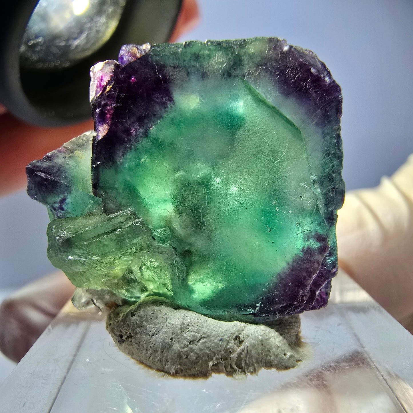 Cube de fluorite fantôme parqueté, zonal, vert violet Okorusu, Namibie 23*22*16mm