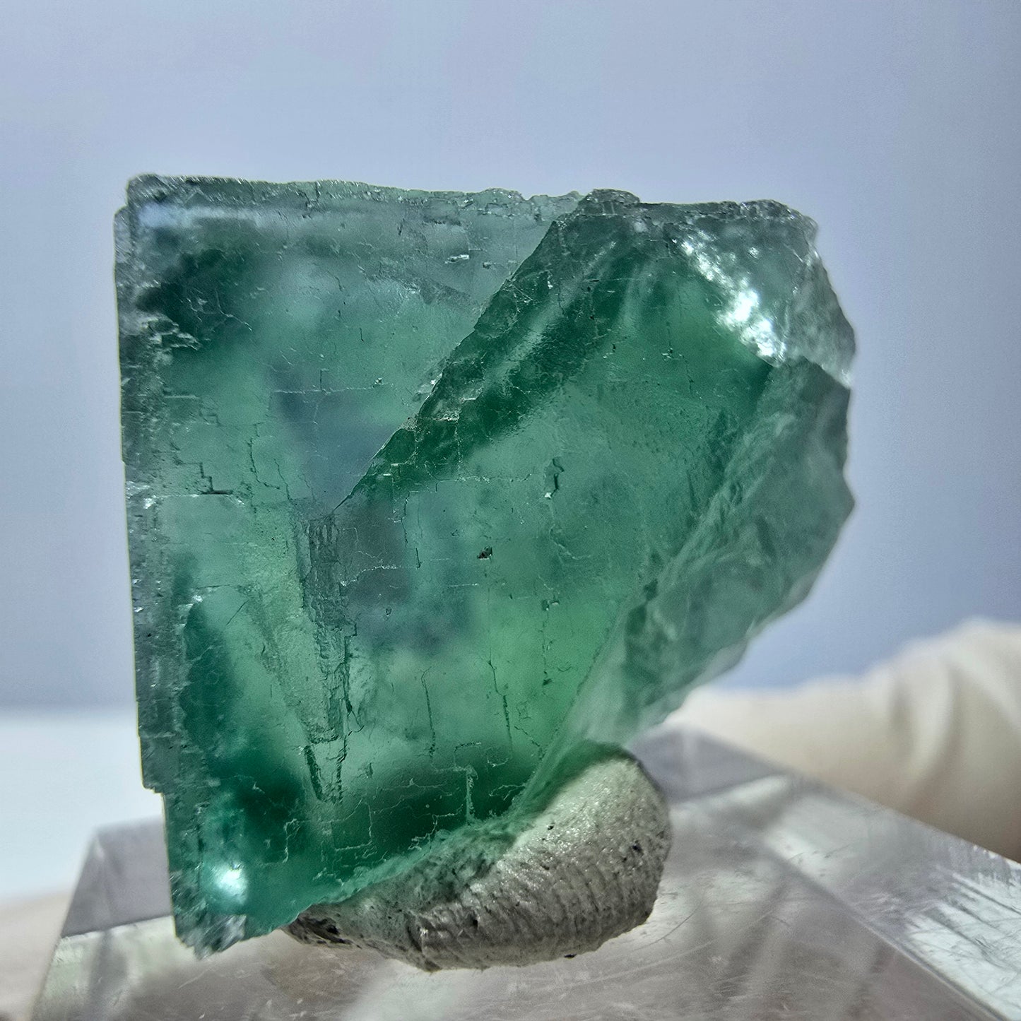 Cube de fluorite fantôme transparente parquetée, vert Okorusu, Namibie 28 x 21 x 10 mm