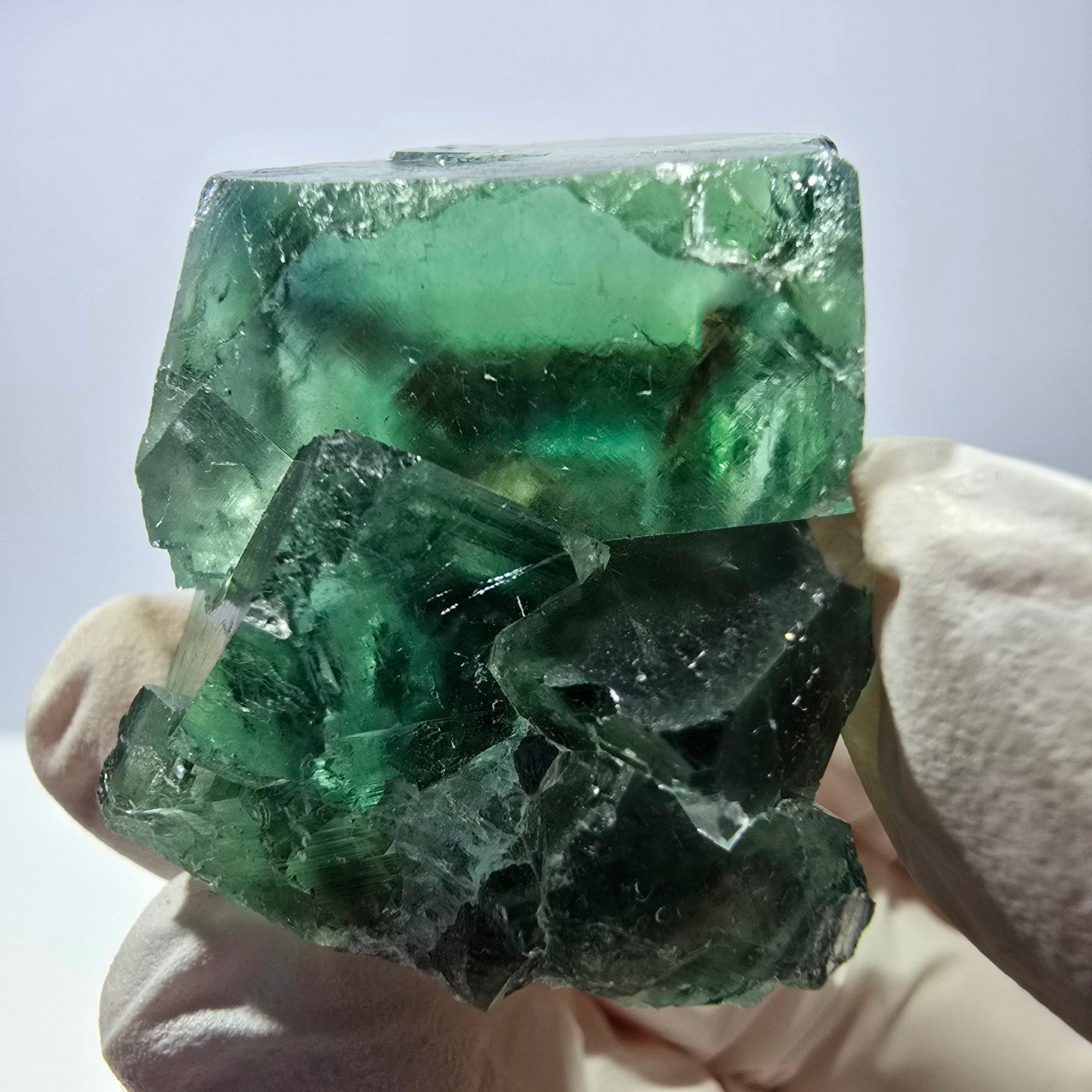Spécimen de cube de fluorite fantôme transparente, vert parqueté, Okorusu, Namibie, 42 x 32 x 27 mm