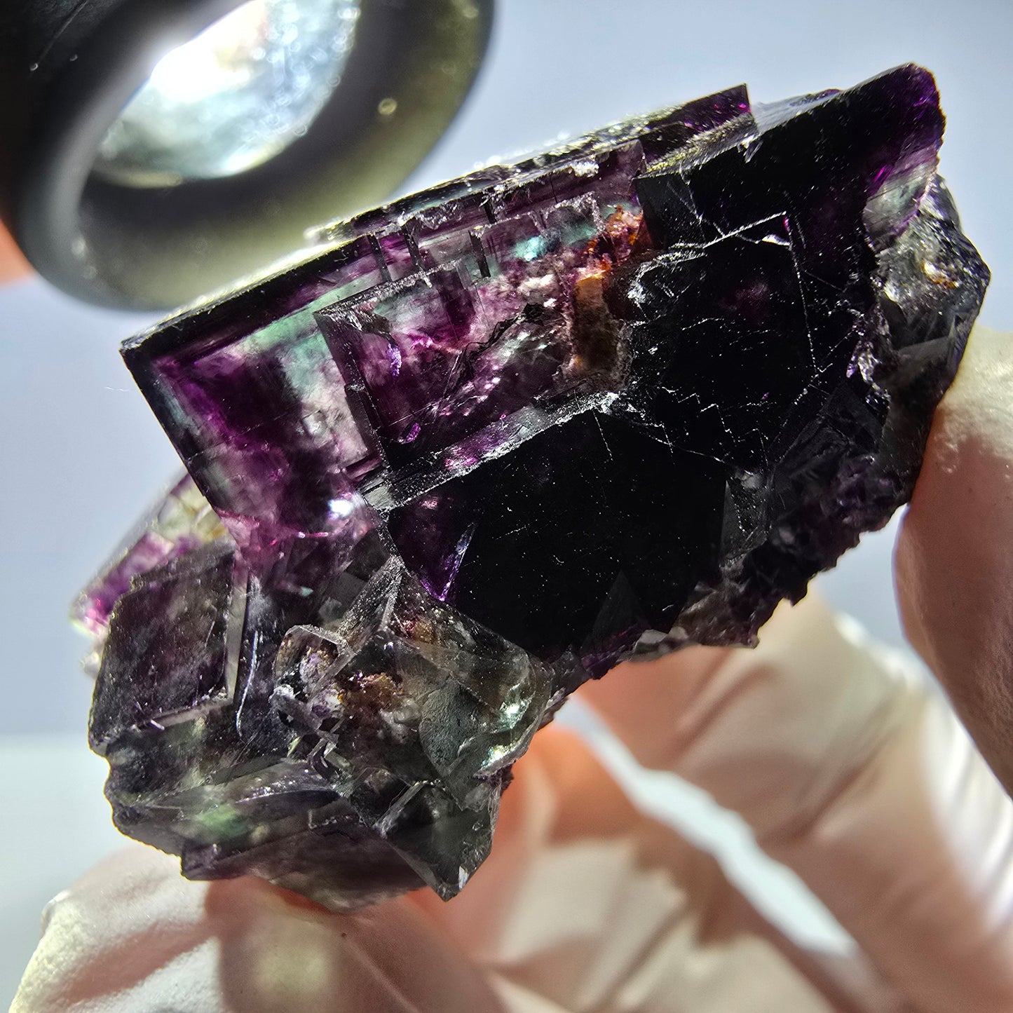 Spécimen de cube de fluorite fantôme parqueté vert violet Okorusu, Namibie 38*36*21 mm
