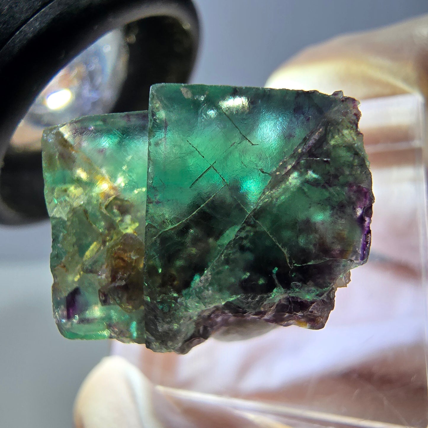 Phantom Fluorite cube parquetted, green purple Okorusu, Namibia 19*19*16mm