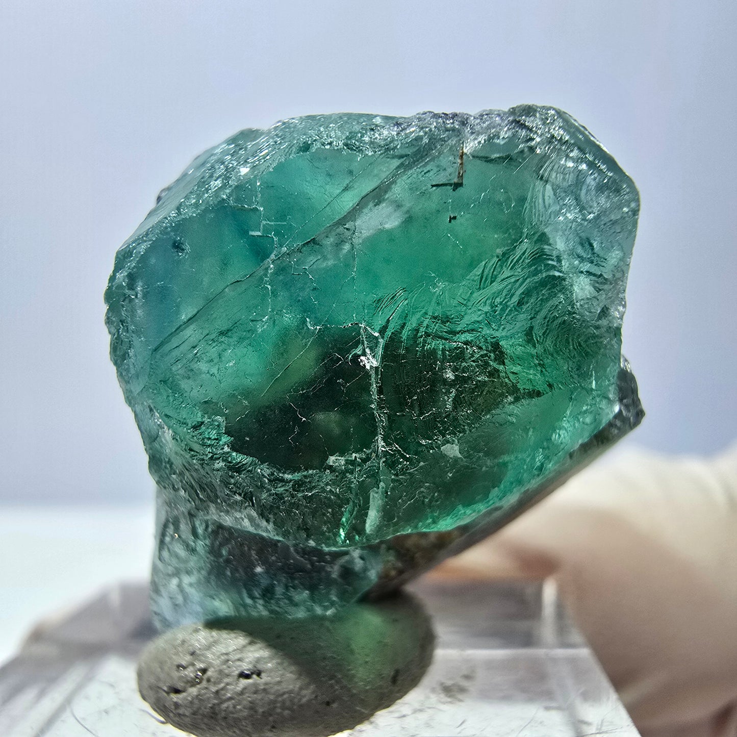 Cube de fluorite fantôme transparente parquetée, vert Okorusu, Namibie 23 x 21 x 19 mm