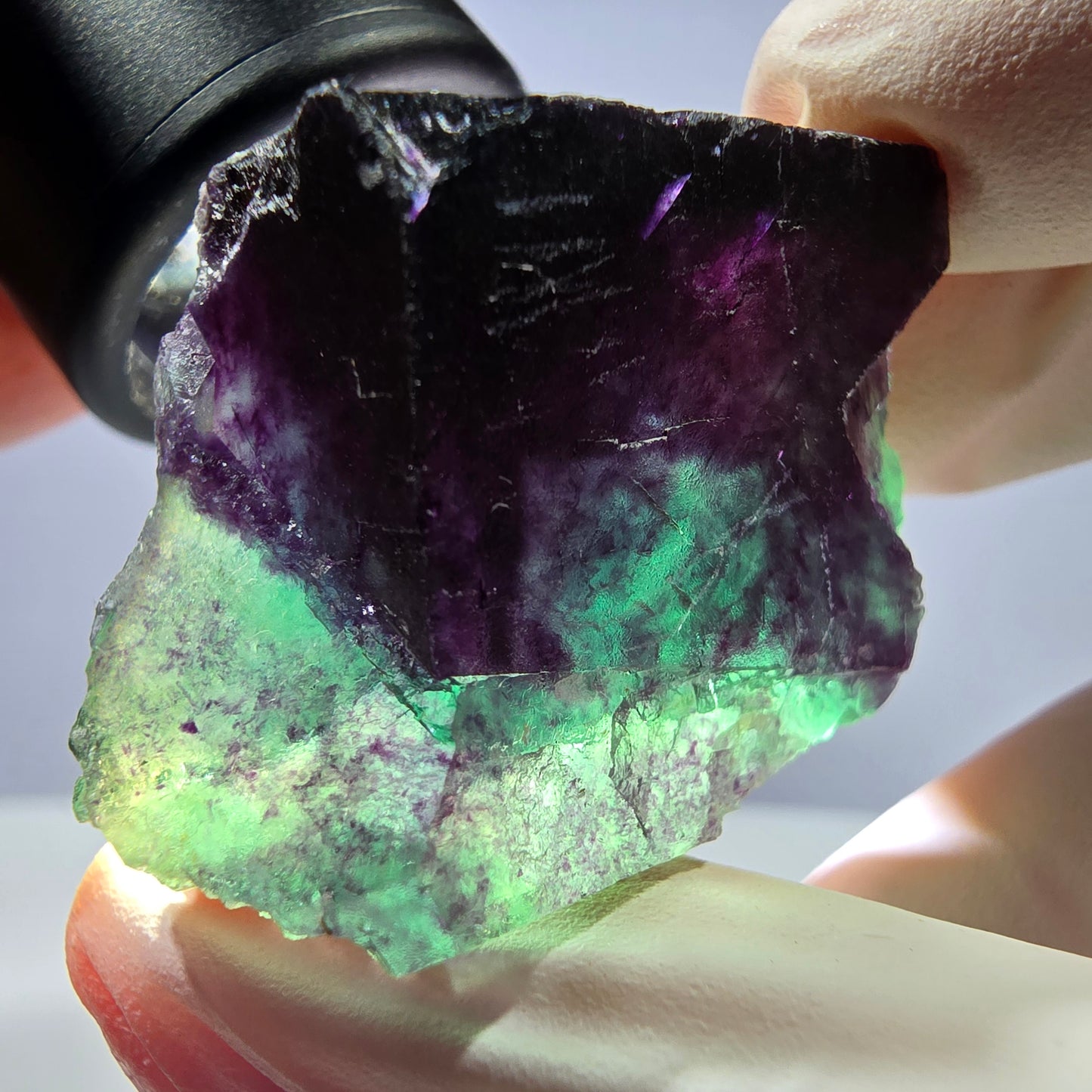 Spécimen de cube de fluorite fantôme parqueté vert violet Okorusu, Namibie 37*26*20 mm