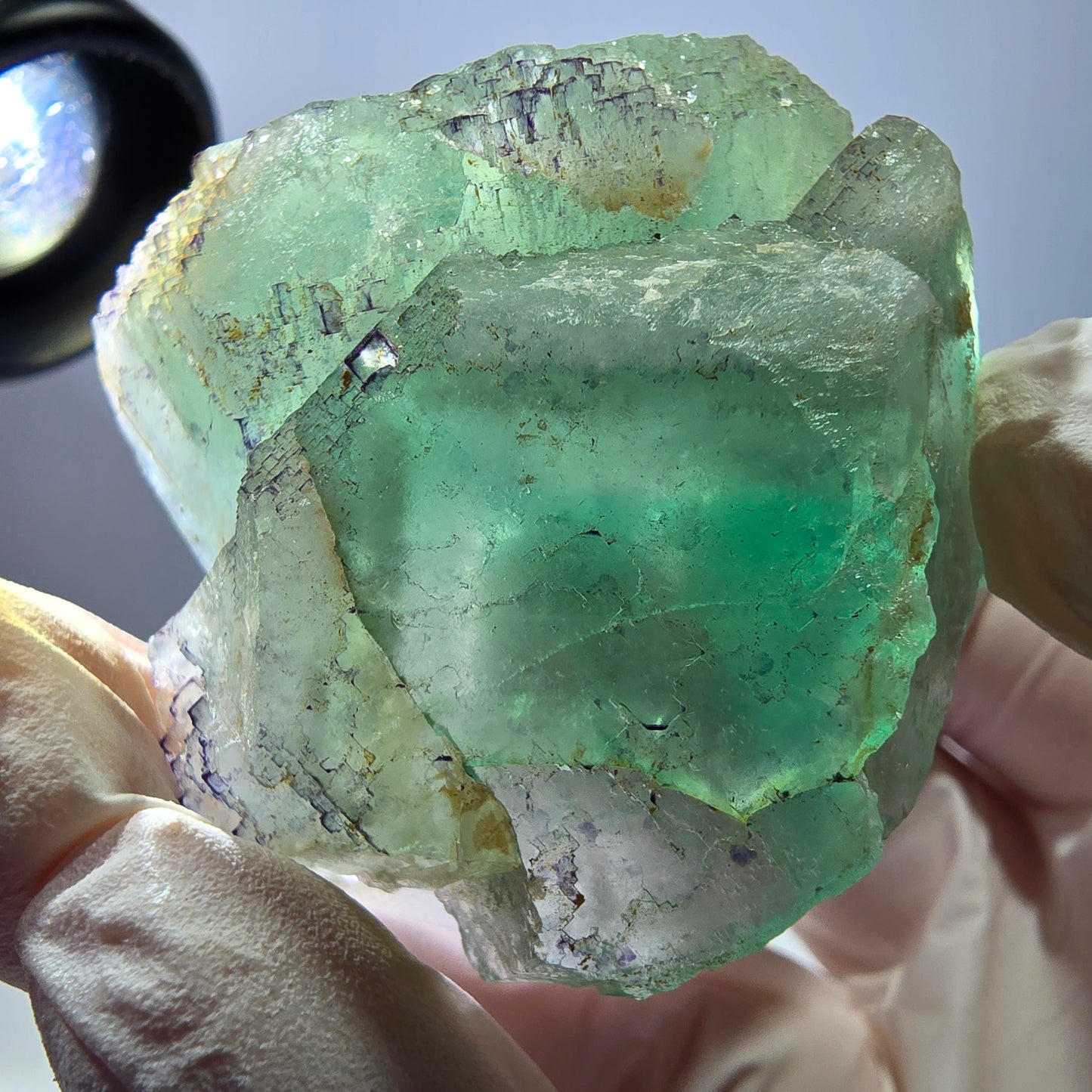 Spécimen de cube de fluorite fantôme transparente, vert parqueté, Okorusu, Namibie, 44 x 43 x 20 mm