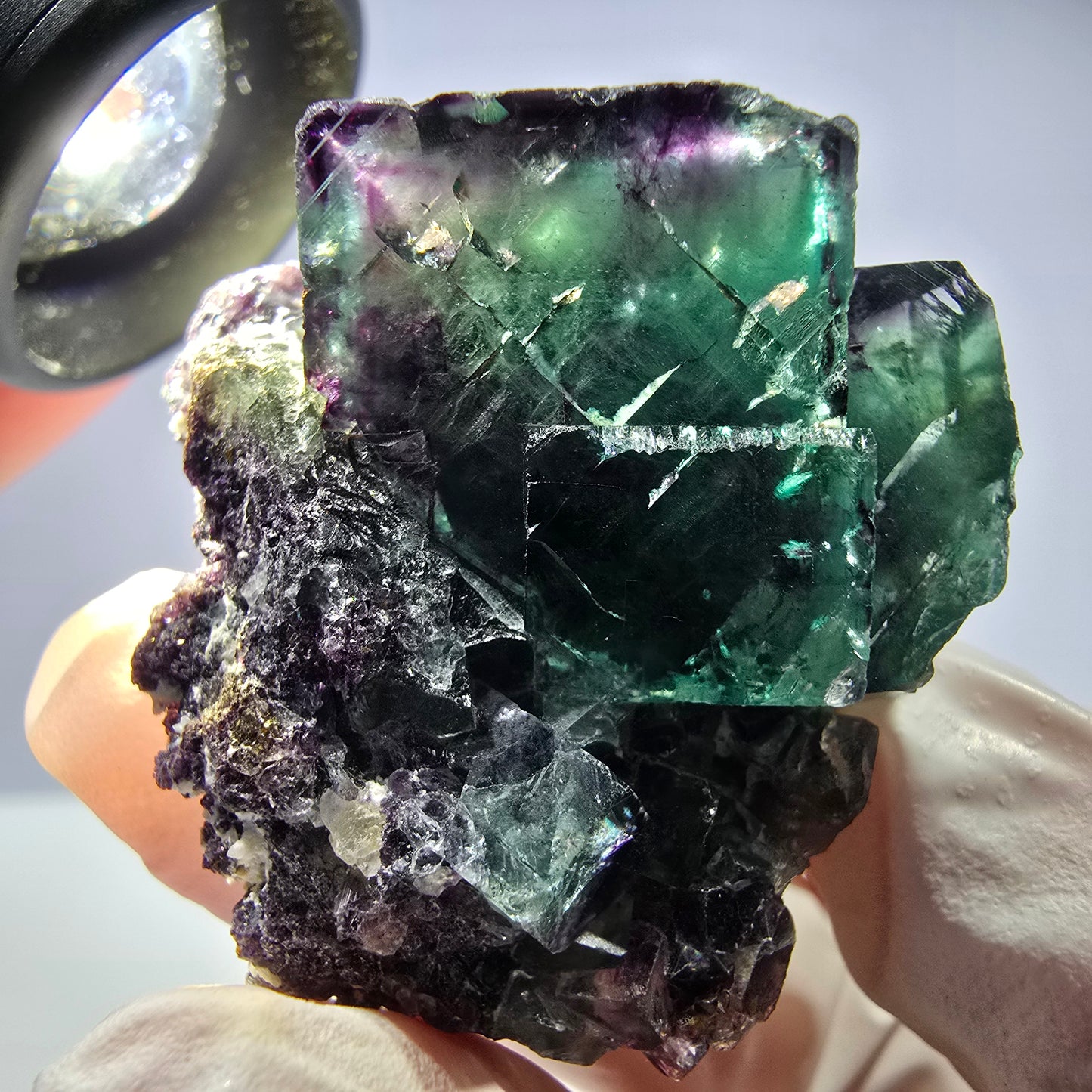 Spécimen de cube de fluorite fantôme parqueté vert violet Okorusu, Namibie 41*34*26mm
