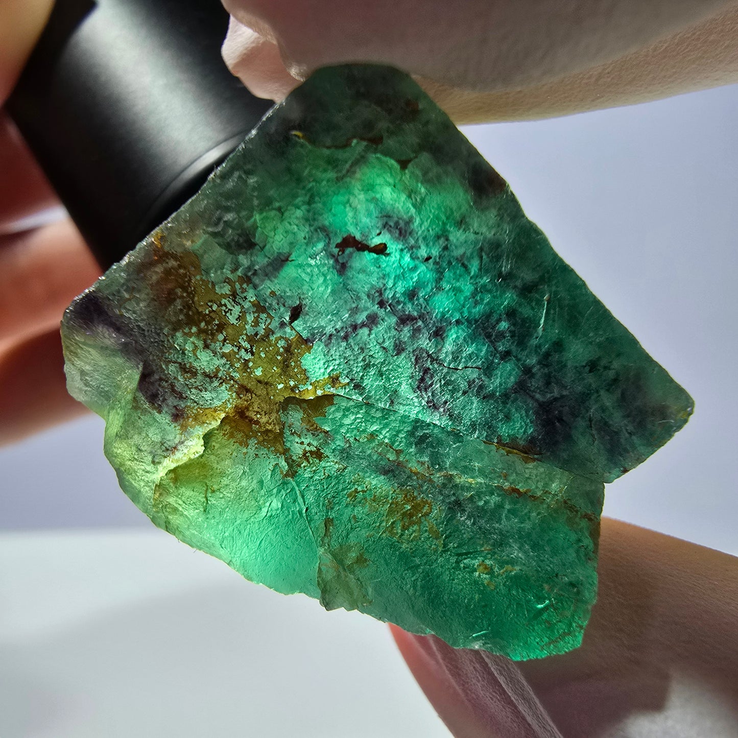 Spécimen de cube de fluorite fantôme parqueté vert violet Okorusu, Namibie 33*28*26mm
