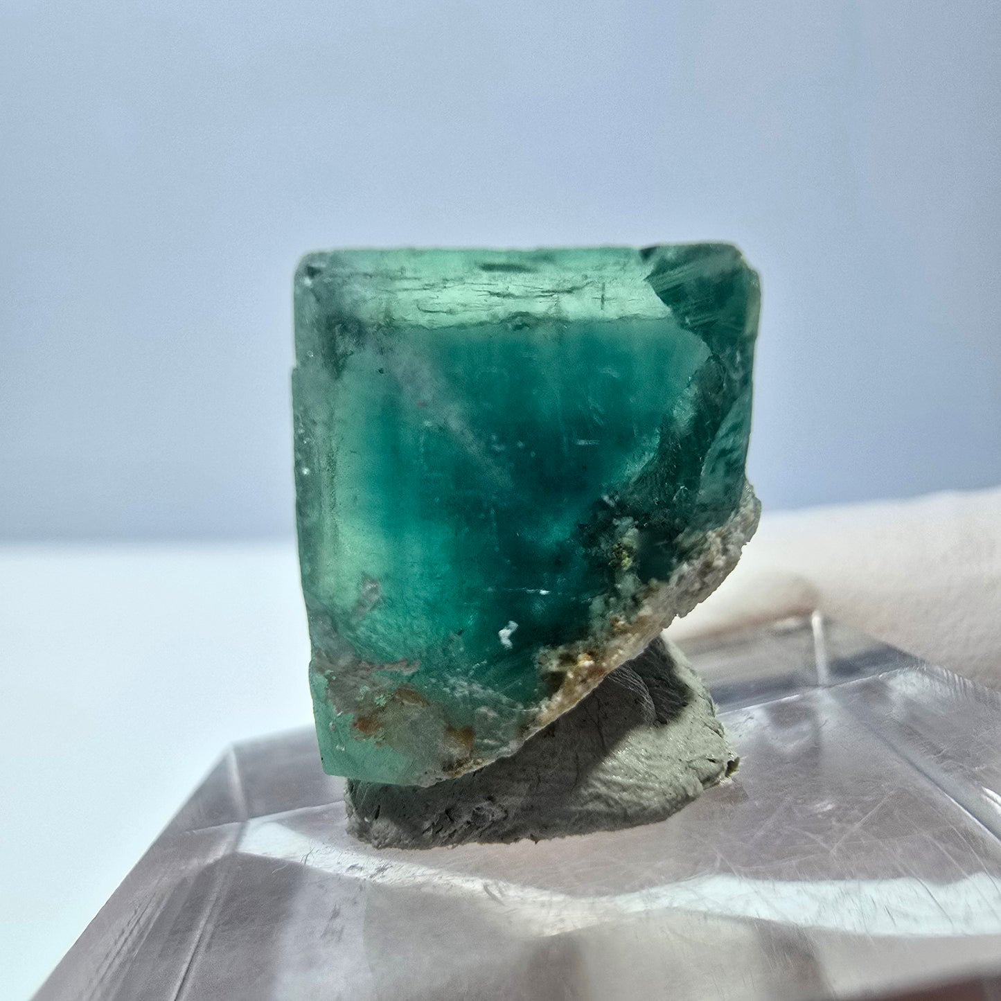 Cube de fluorite fantôme transparente parquetée, vert Okorusu, Namibie 15 x 15 x 13 mm