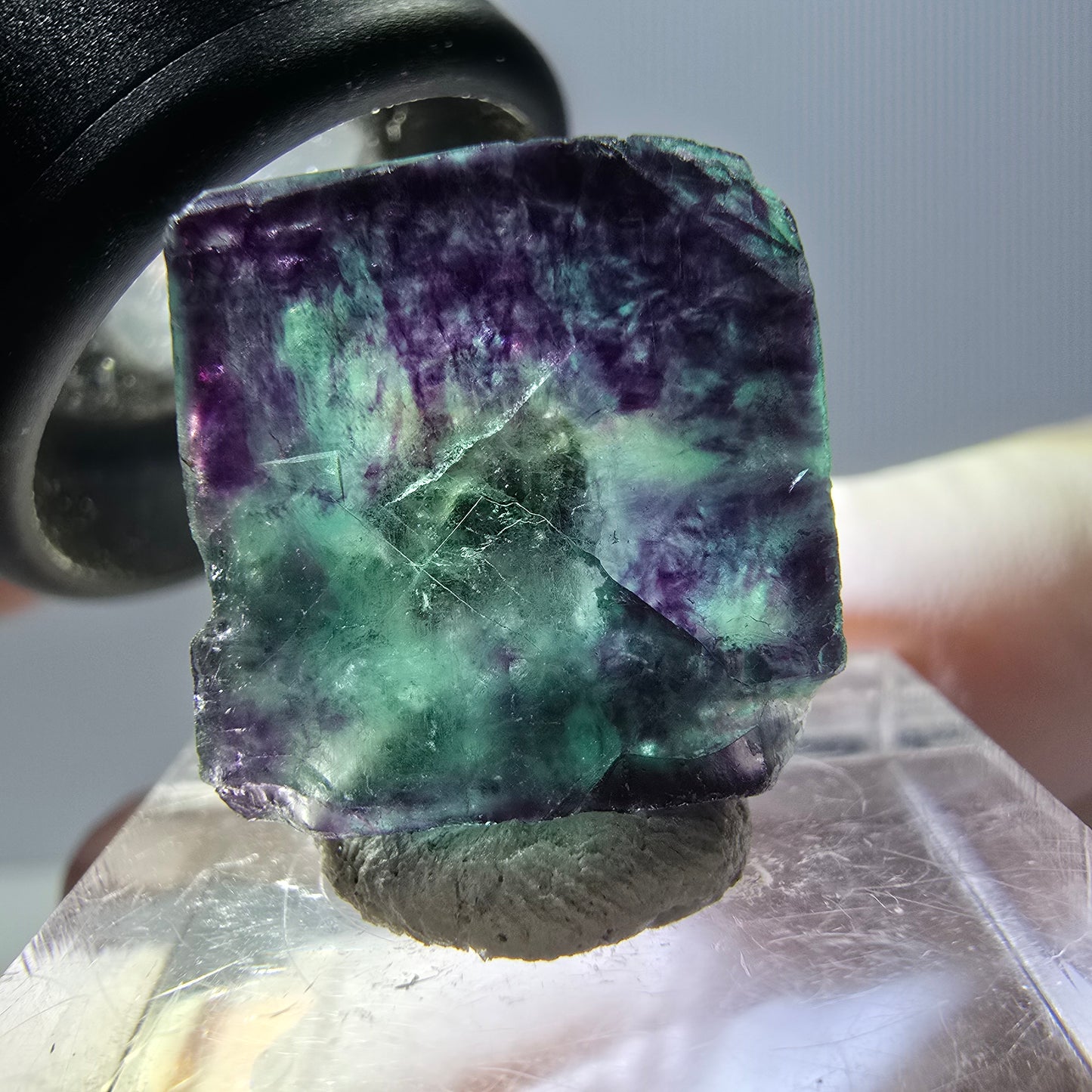Phantom Fluorite cube parquetted, green purple Okorusu, Namibia 17*17*16mm