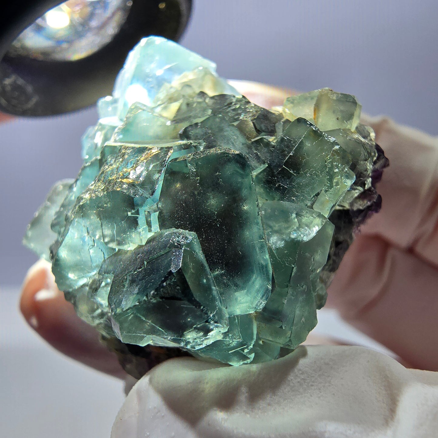 Spécimen de cube de fluorite fantôme transparente, vert parqueté, Okorusu, Namibie, 47 x 32 x 22 mm