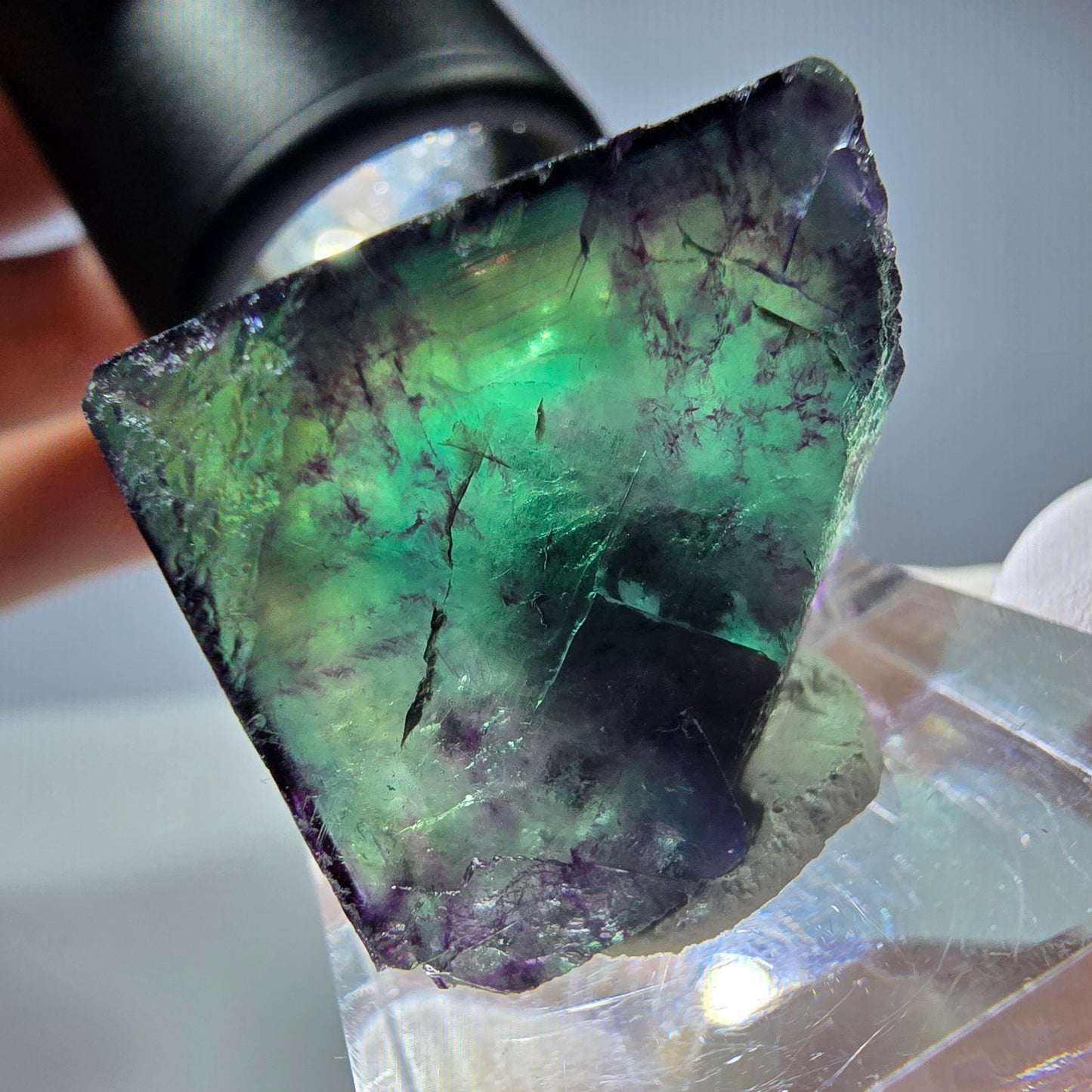 Rare cube de fluorite fantôme parqueté vert violet Okorusu Namibie 23*21*13mm