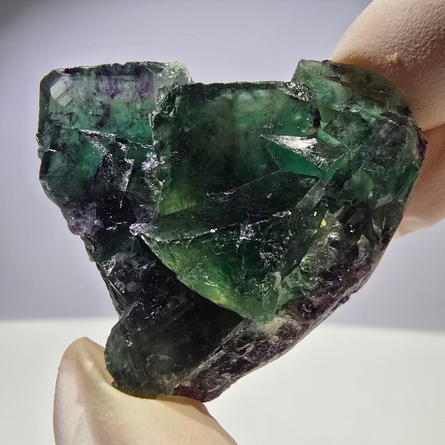 Spécimen de cube de fluorite fantôme parqueté vert violet Okorusu, Namibie 41*35*18mm