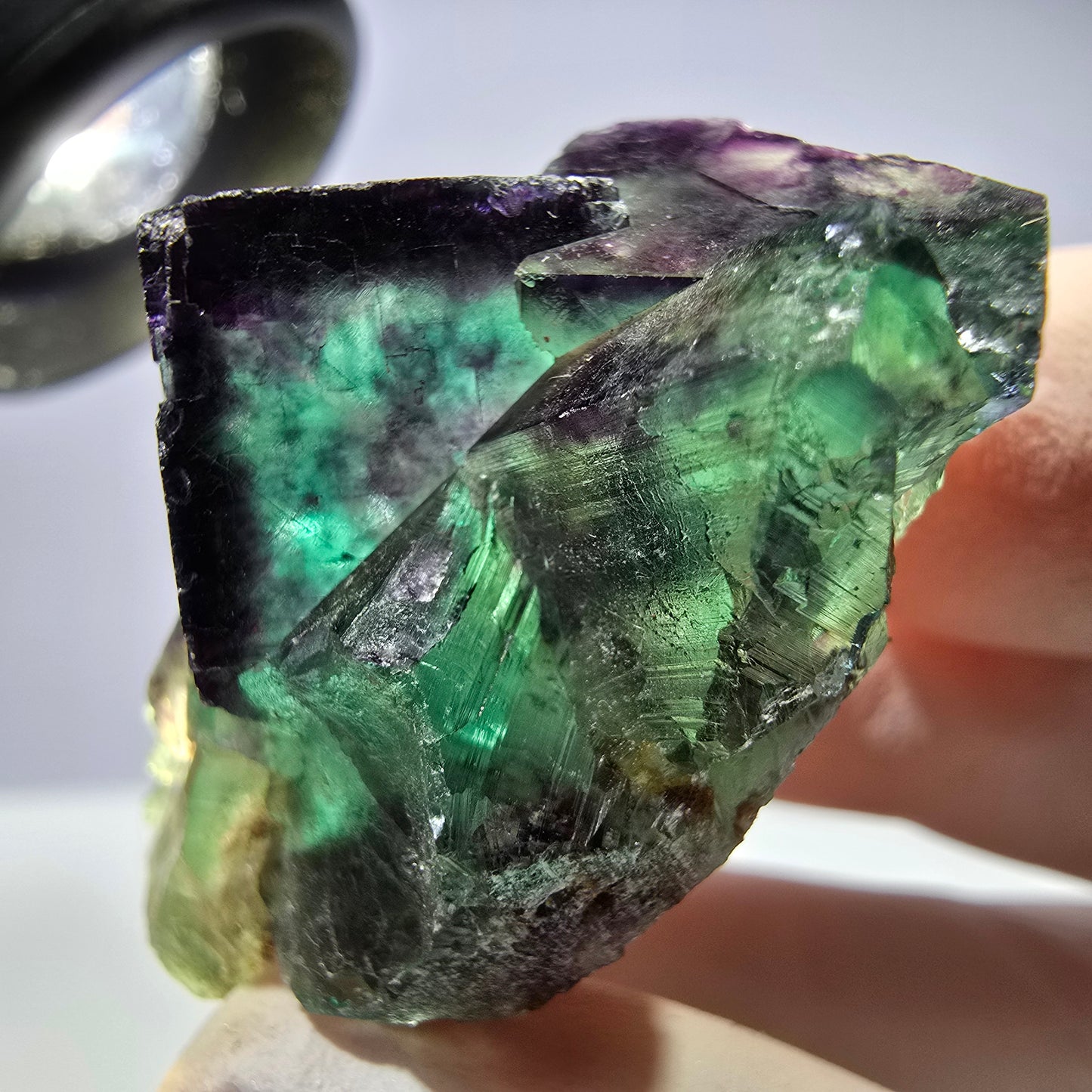 Spécimen de cube de fluorite fantôme parqueté vert violet Okorusu, Namibie 42*24*23mm