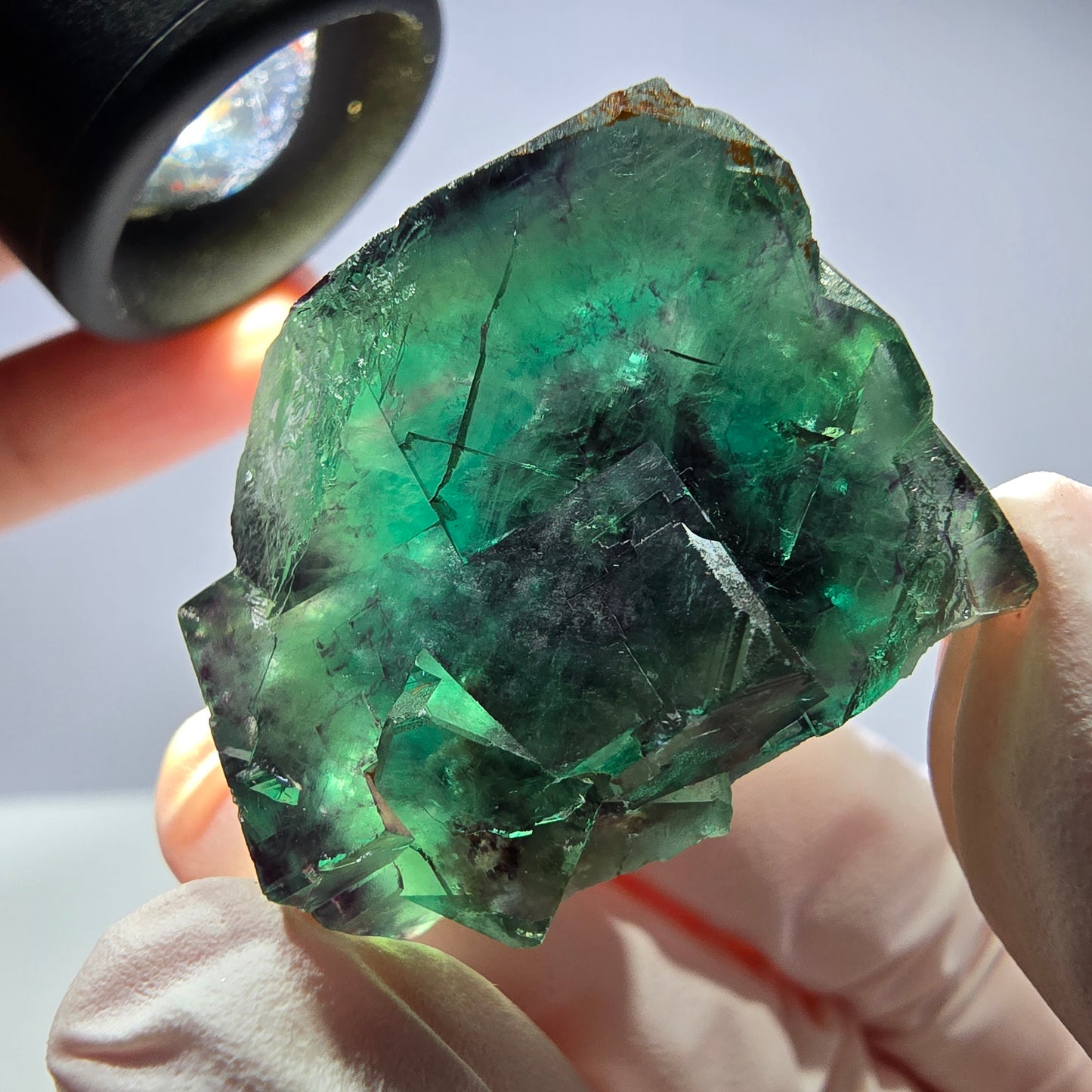 Spécimen de cube de fluorite fantôme parqueté vert violet Okorusu, Namibie 31*28*24mm